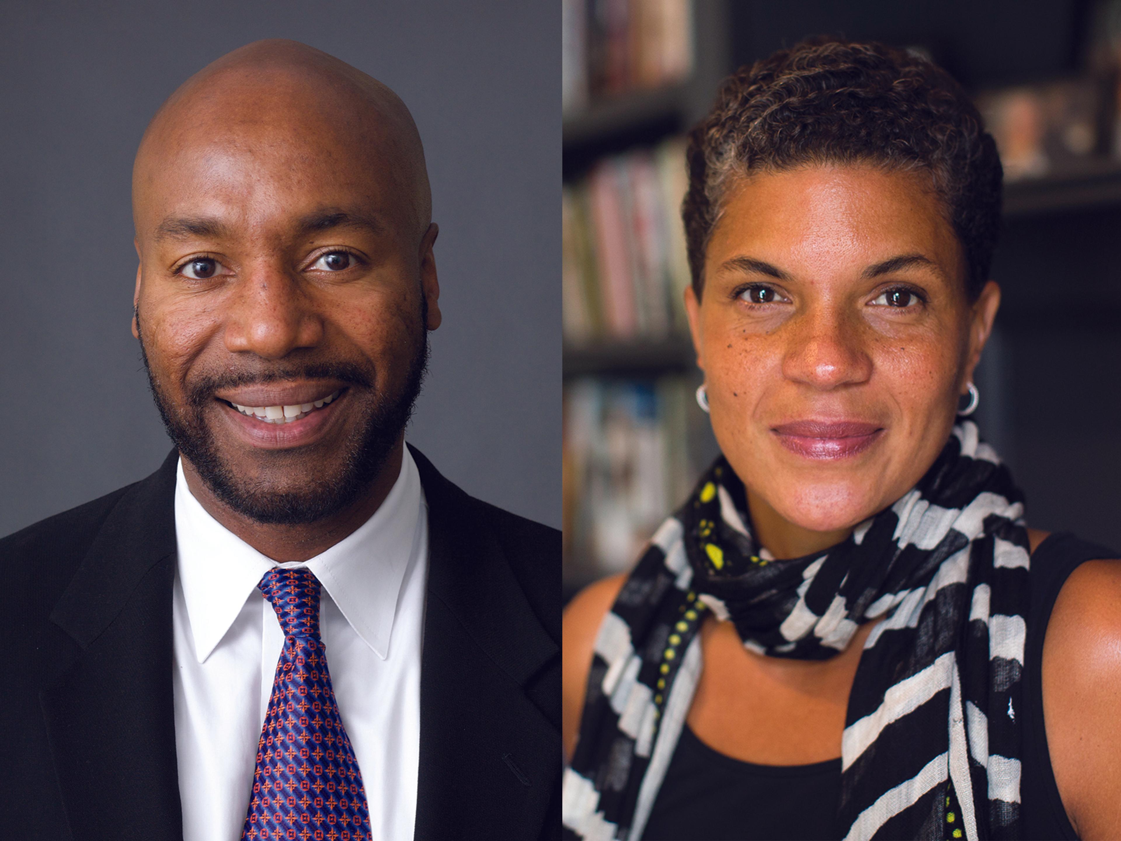 Left: Paul Butler, Visiting Professor, Harvard Law School, Albert Brick Professor in Law, Georgetown University, author of Chokehold: Policing Black Men and Let's Get Free: A Hip-Hop Theory of Justice. Photo courtesy of the Heinz Foundation; Right: Michelle Alexander, Visiting Professor, Union Theological Seminary, author of The New Jim Crow. Photo by Sam Hollenshead