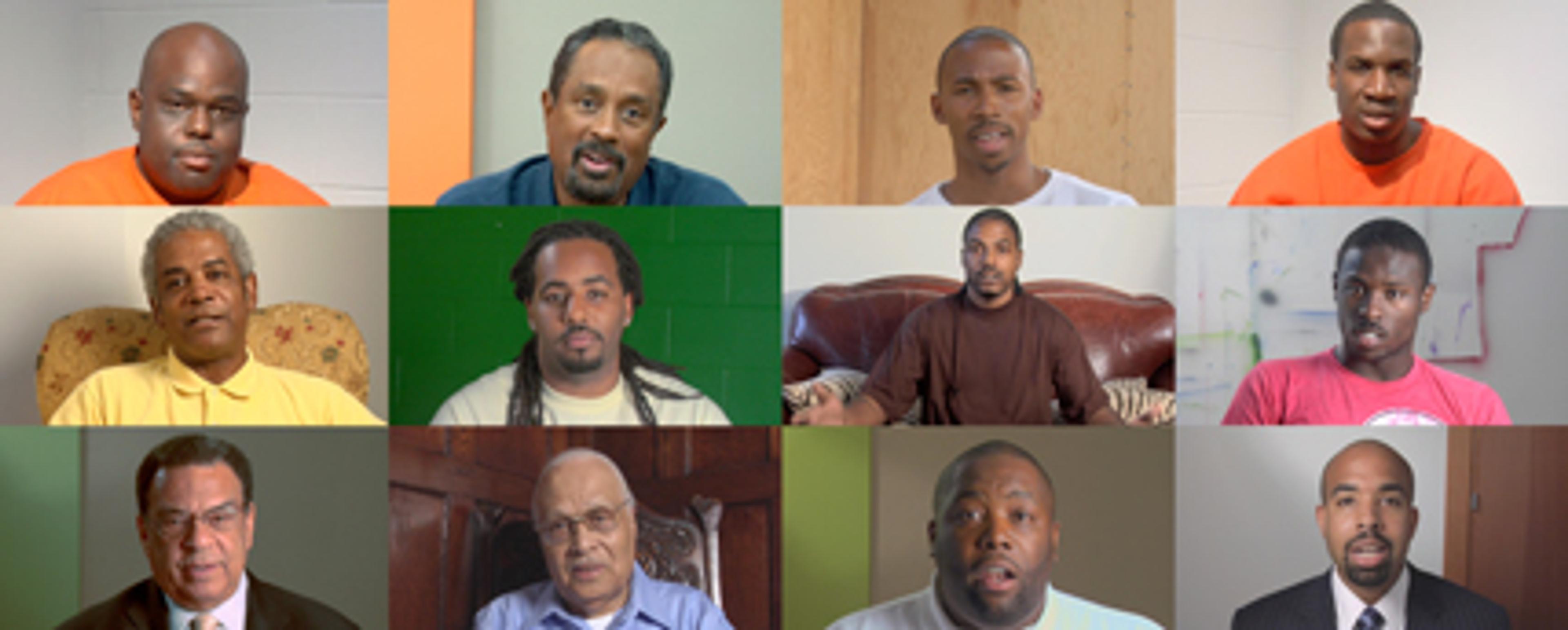 Chris Johnson (American, b. 1948) and Hank Willis Thomas (American, b. 1976), with Kamal Sinclair (American, b. 1976) and Bayeté Ross Smith (American, b. 1976). Stills from Question Bridge: Black Males, 2012. Multichannel video installation. Courtesy of the artists and Jack Shainman Gallery, New York