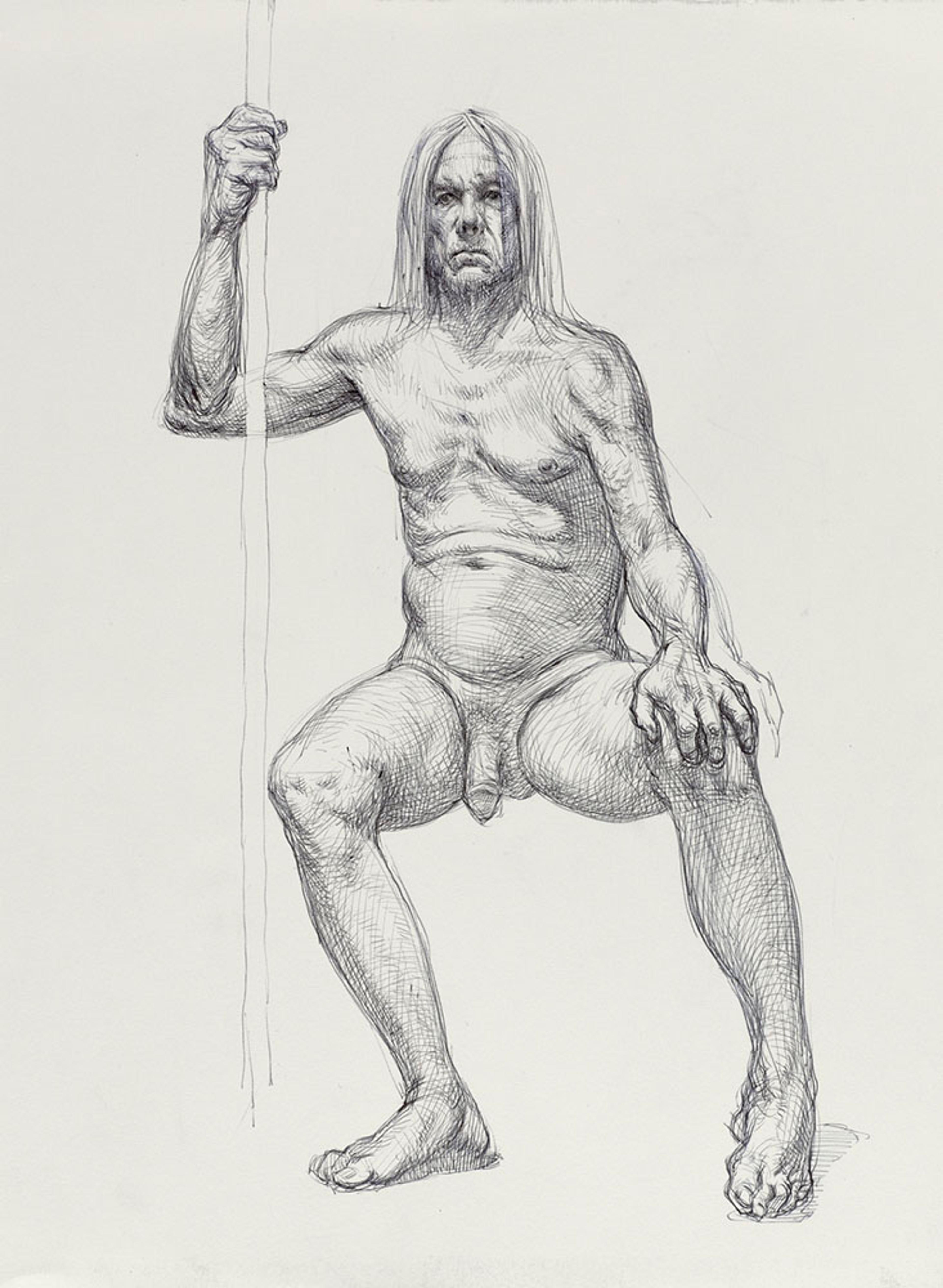 Guno Park (Canadian, born South Korea 1979). Untitled (Seated pose), from Iggy Pop Life Class by Jeremy Deller, 2016. Black ballpoint pen on paper, 15 x 111/4 in. (38.1 x 28.6 cm). Brooklyn Museum Collection, TL2016.8.12e. (Photo: Sarah DeSantis, Brooklyn Museum)