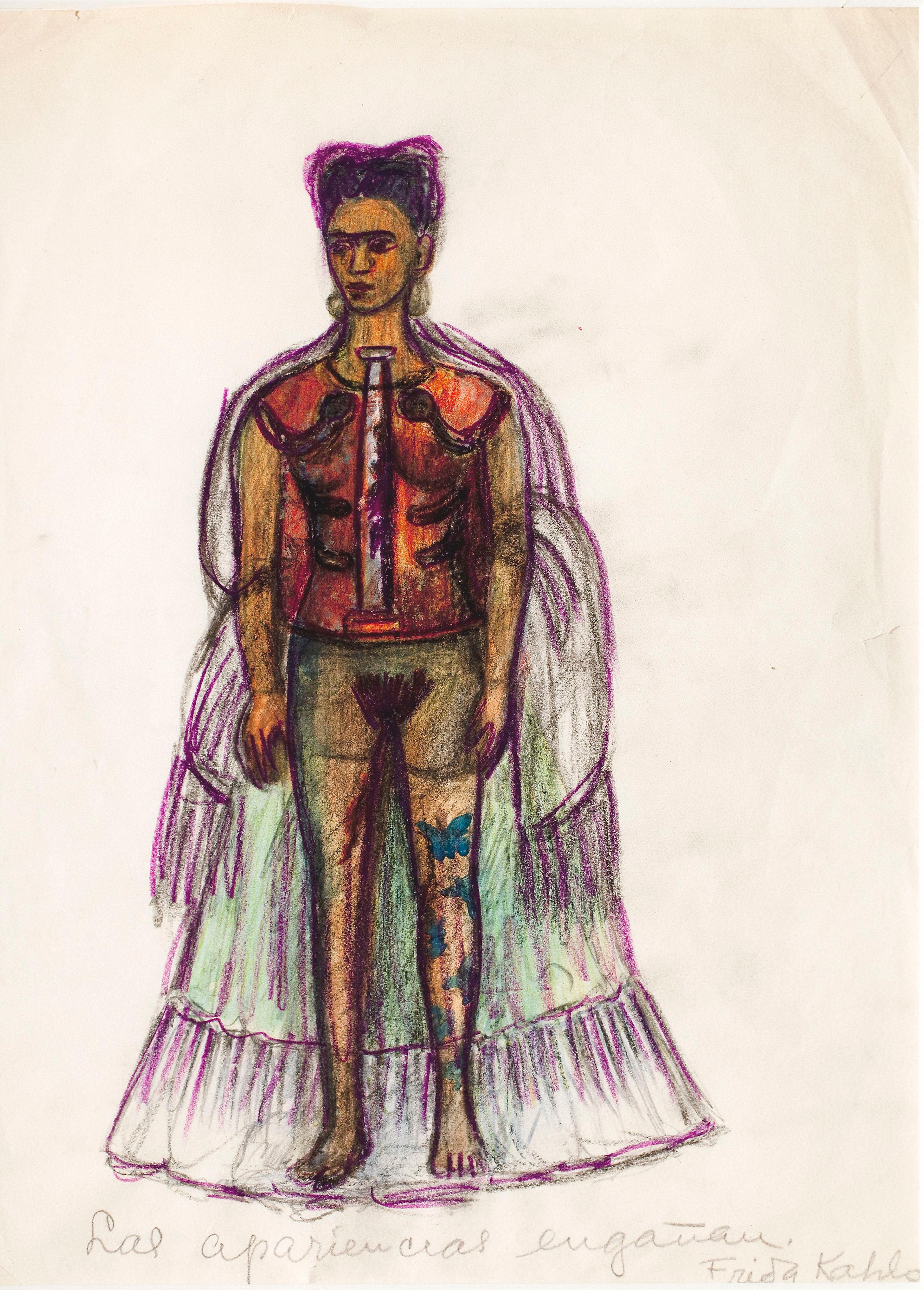 Frida Kahlo (Mexican, 1907–1954). Appearances Can Be Deceiving, n.d. Charcoal and colored pencil on paper, 111/4 x 8 in. (29 x 20.8 cm). Collection of Museo Frida Kahlo. © 2019 Banco de México Diego Rivera Frida Kahlo Museums Trust, Mexico, D.F. / Artists Rights Society (ARS), New York