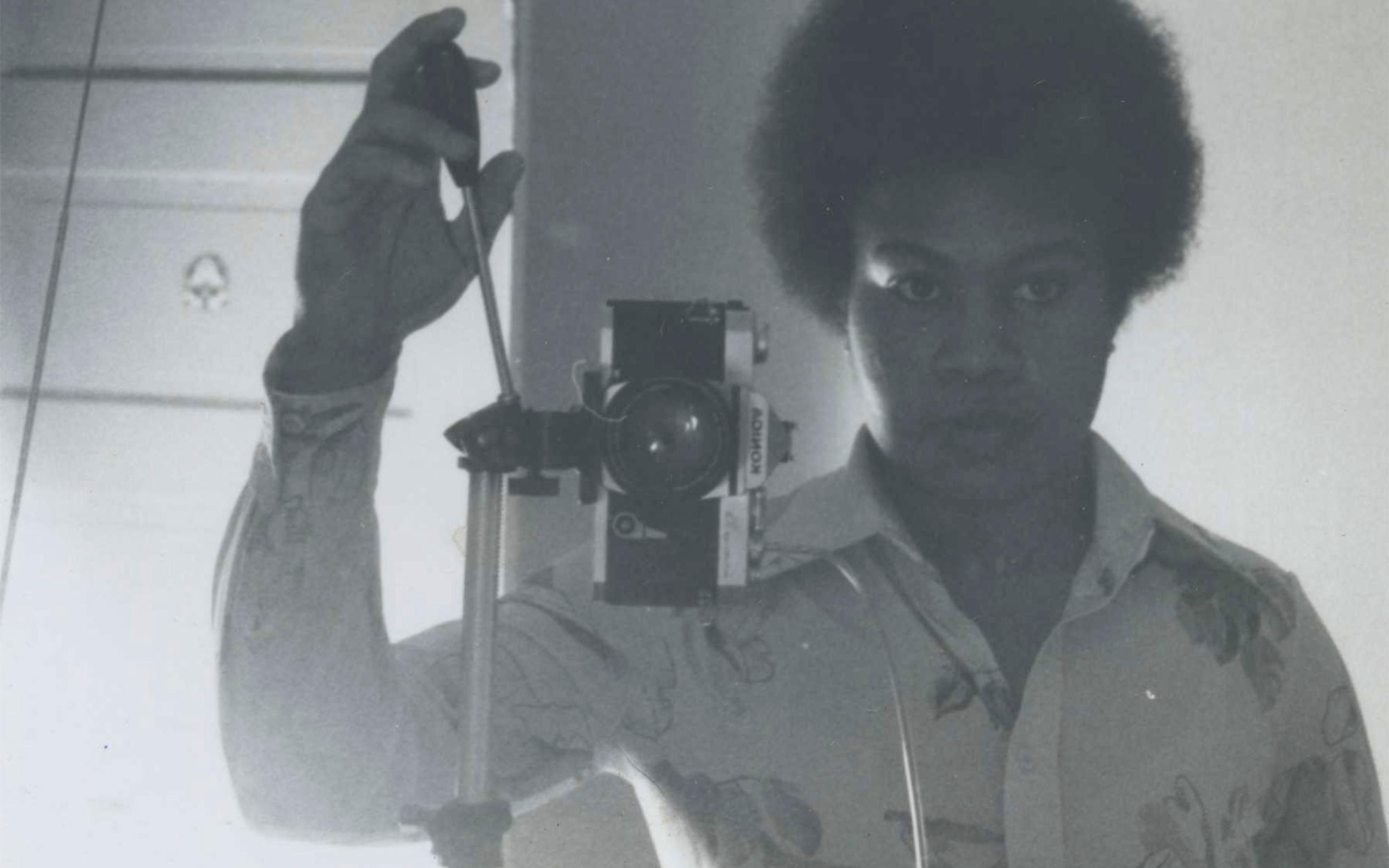 Beverly Buchanan (American, 1940–2015). Untitled (Self-Portrait in Mirror) (detail), 1977. Black-and-white photograph affixed to notebook paper, 11 x 81/2 in. (27.9 x 21.6 cm). Private collection. © Estate of Beverly Buchanan, courtesy of Jane Bridges