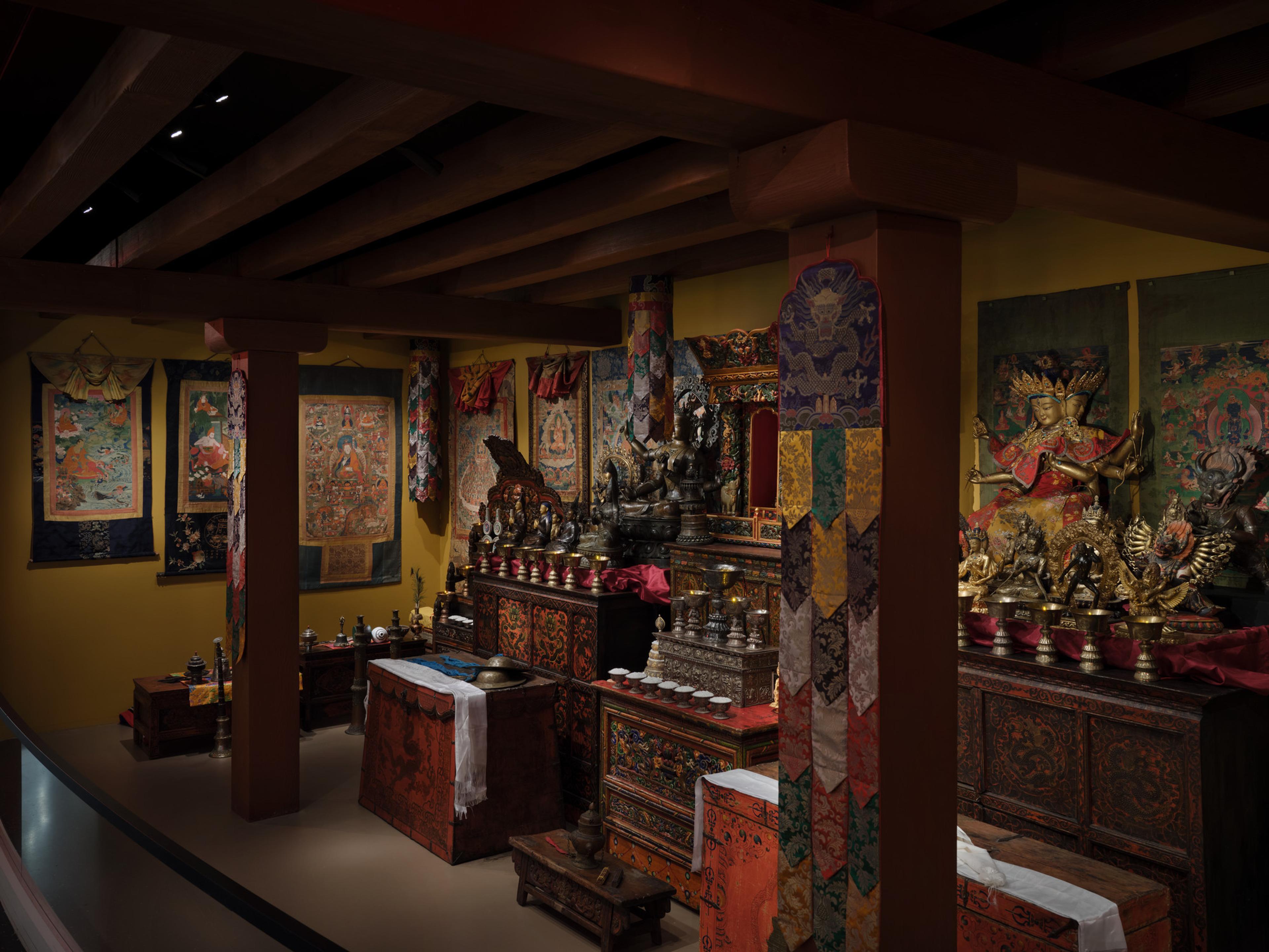 Installation view of the Rubin Museum Tibetan Buddhist Shrine Room. Brooklyn Museum, June 11, 2025–April 20, 2031. (Photo: Timothy Doyon)