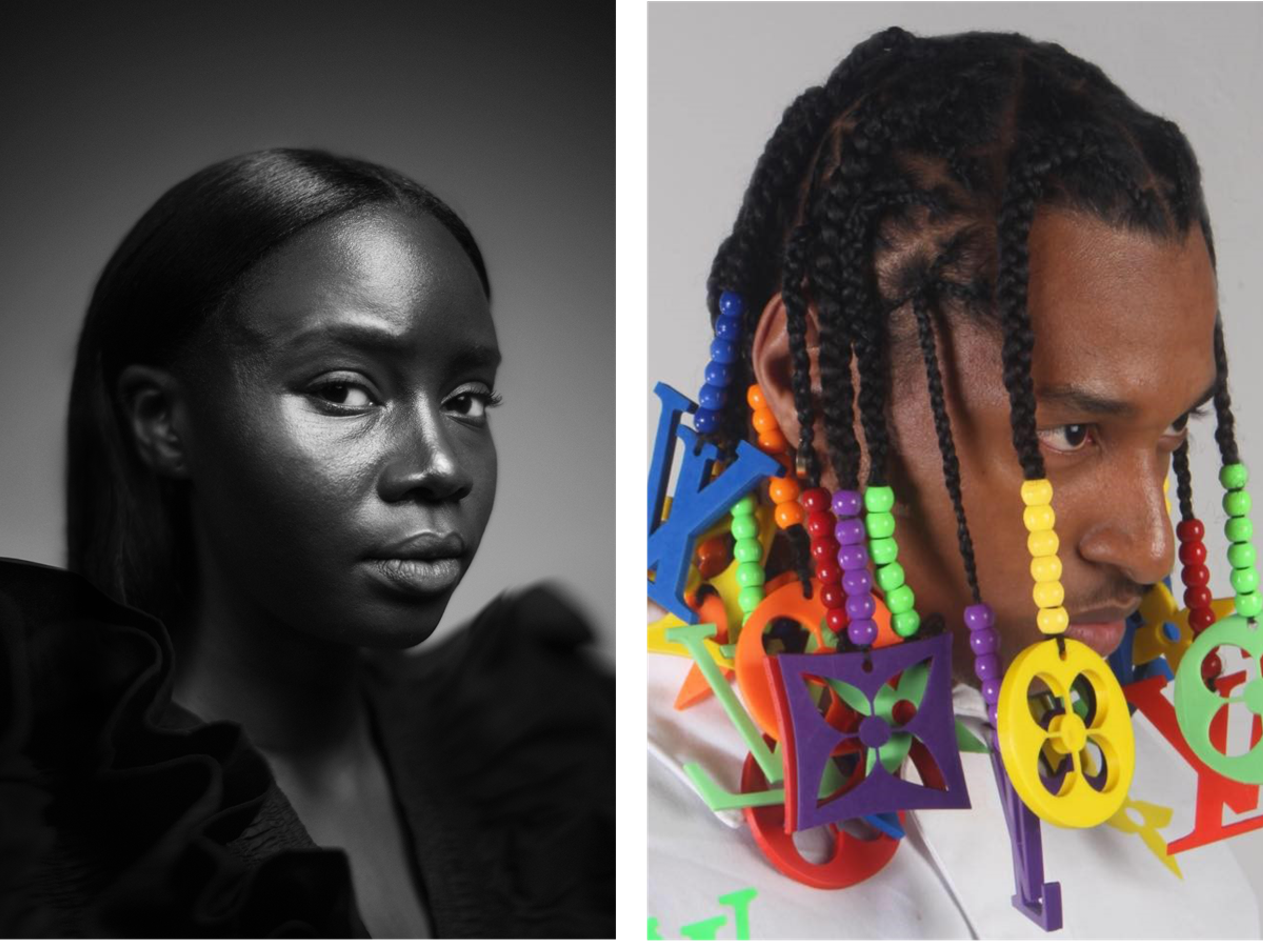 Left: Sarah Diouf (Photo: Bizenga Da Silvo). Right: Magnus Juliano modeling LV Concept (Creative Direction and Muse: Magnus Juliano. Photo: Mystic Gooden)
