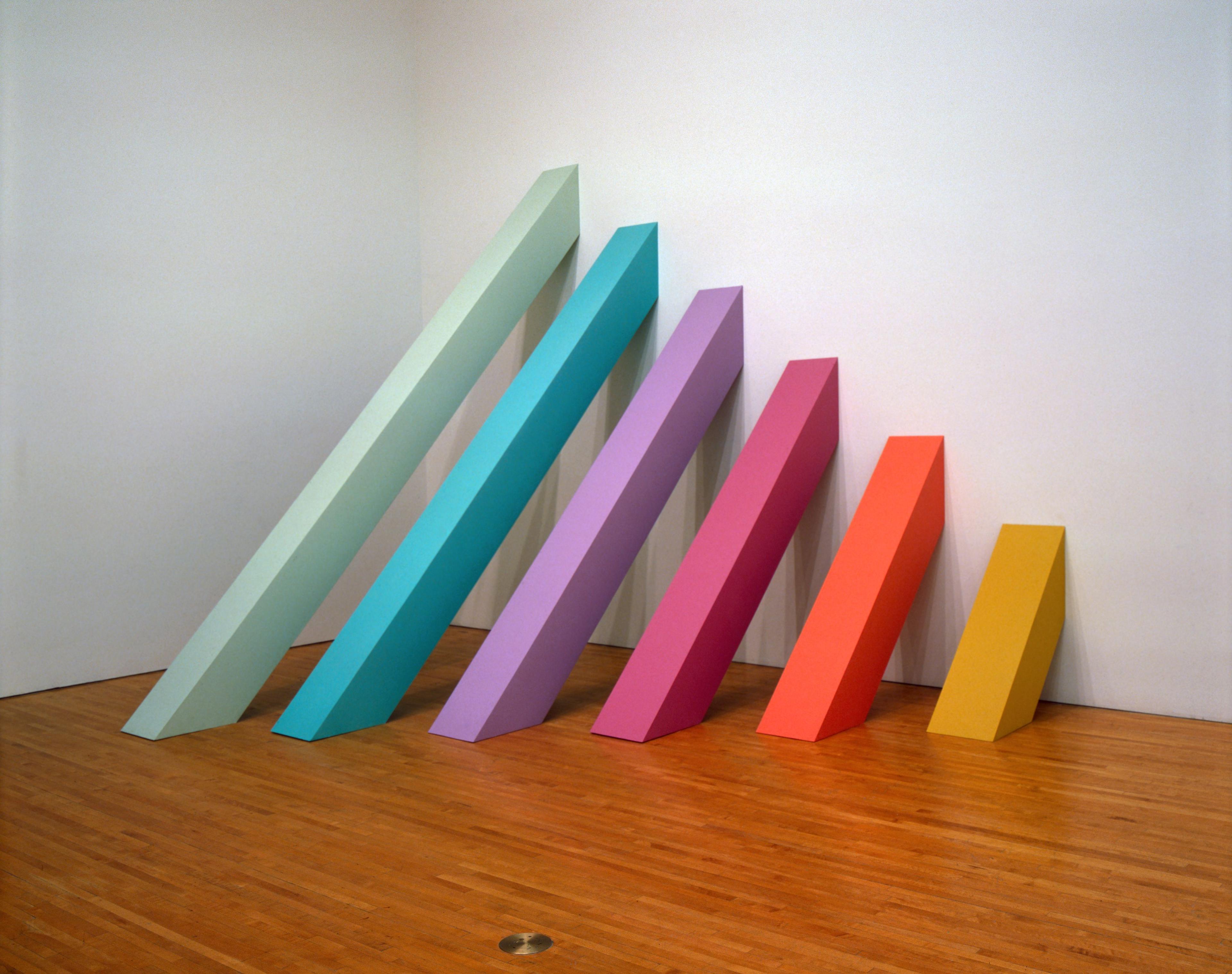 Judy Chicago (American, b. 1939). Rainbow Pickett, 1965/2004. Latex paint on canvas-covered plywood, 126 × 126 × 110 in. (320 × 320 × 279.4 cm). Collection of David and Diane Waldman, Waldman Family Trust, Rancho Mirage, California. © Judy Chicago. Photo © Donald Woodman