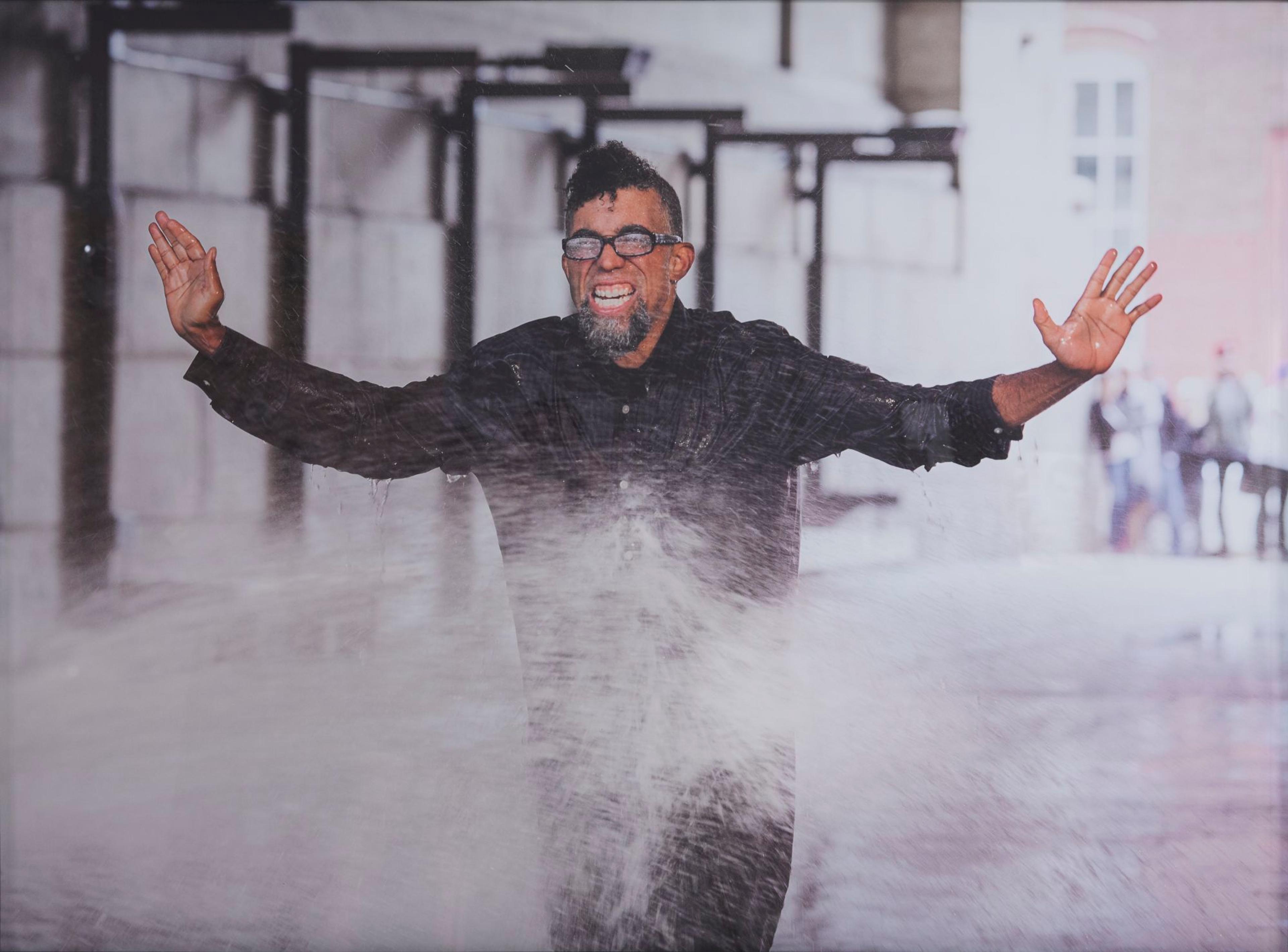 Dread Scott (born Chicago, Illinois, 1965). On the Impossibility of Freedom in a Country Founded on Slavery and Genocide, performance still, 2014. Pigment print, 22 x 30 in. (55.9 x 76.2 cm). Project produced by More Art. Brooklyn Museum; Elizabeth A. Sackler Center for Feminist Art, Gift of the Contemporary Art Acquisitions Committee, 2016.25.2. © Dread Scott. (Photo: Mark Von Holden Photography. © Dread Scott)