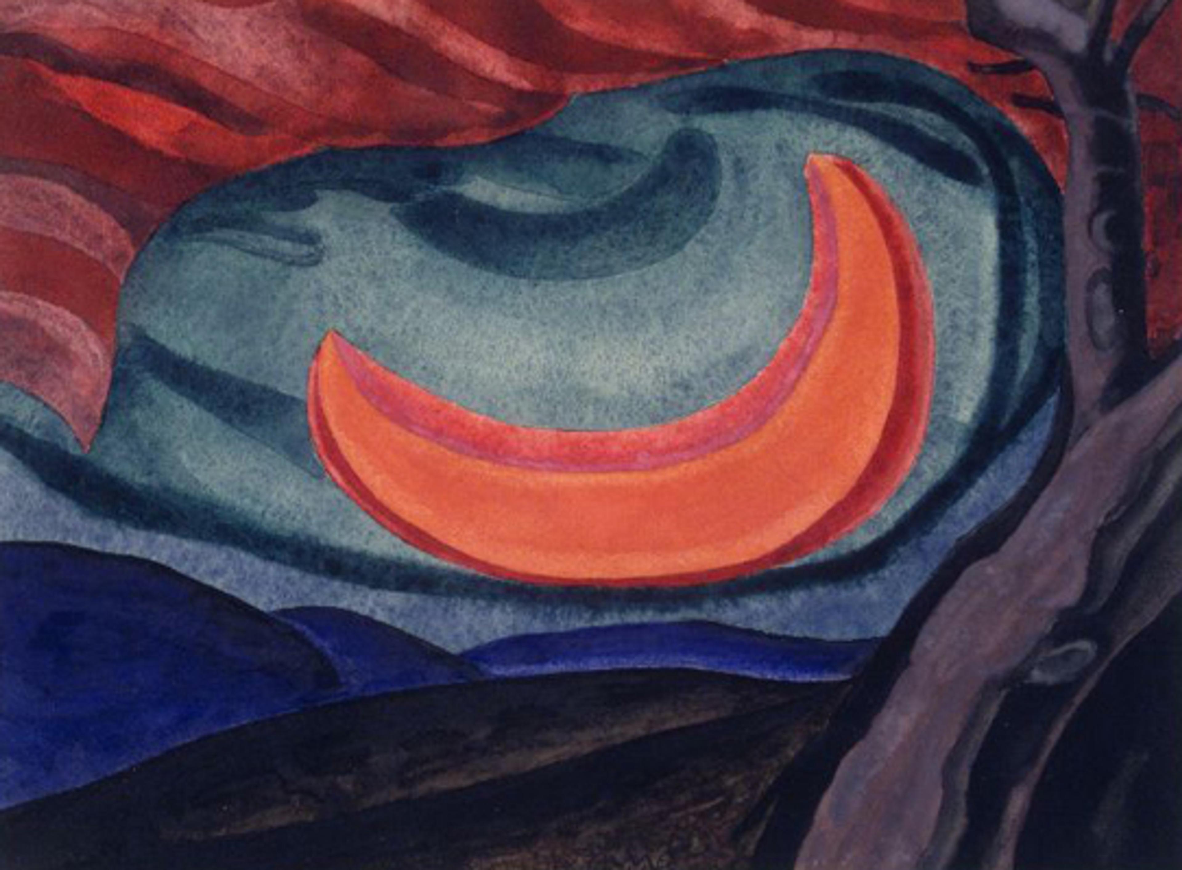 Oscar Bluemner (American, born Prussia, 1867–1938). Loving Moon, 1927. Watercolor, possibly with a surface coating, on cream, medium weight, slightly textured wove paper mounted to thick black woodpulp board. Brooklyn Museum, Bequest of Mrs. Carl L. Selden, 1996.150.9