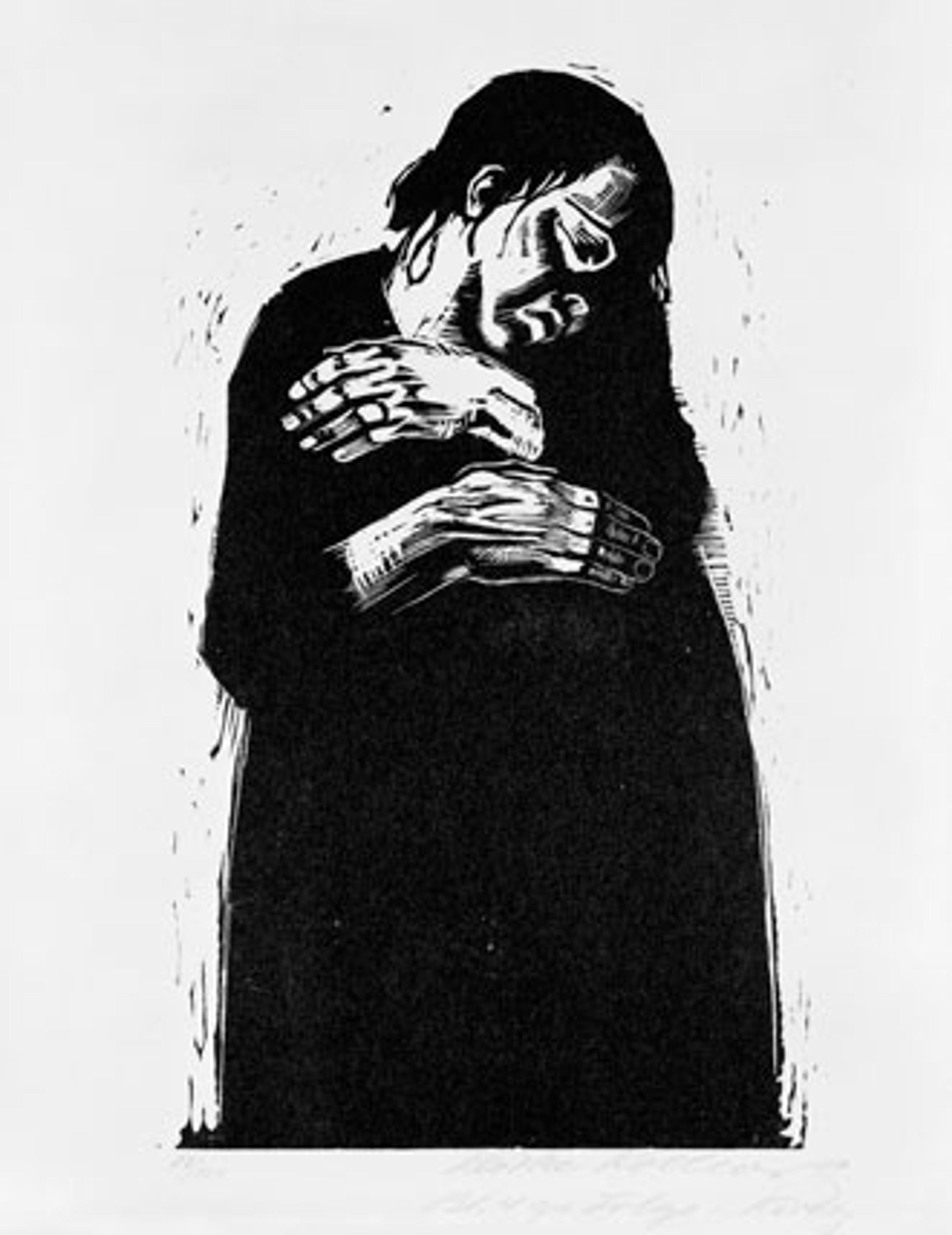 Käthe Kollwitz (German, 1867–1945). The Widow I (Die Witwe I), 1922–23. Woodcut on heavy Japan paper, 26 × 1811⁄16 in. (66 × 47.5 cm). Brooklyn Museum, Carll H. de Silver Fund, 44.201.4. © 2012 Artists Rights Society (ARS), New York/VG Bild-Kunst, Bonn