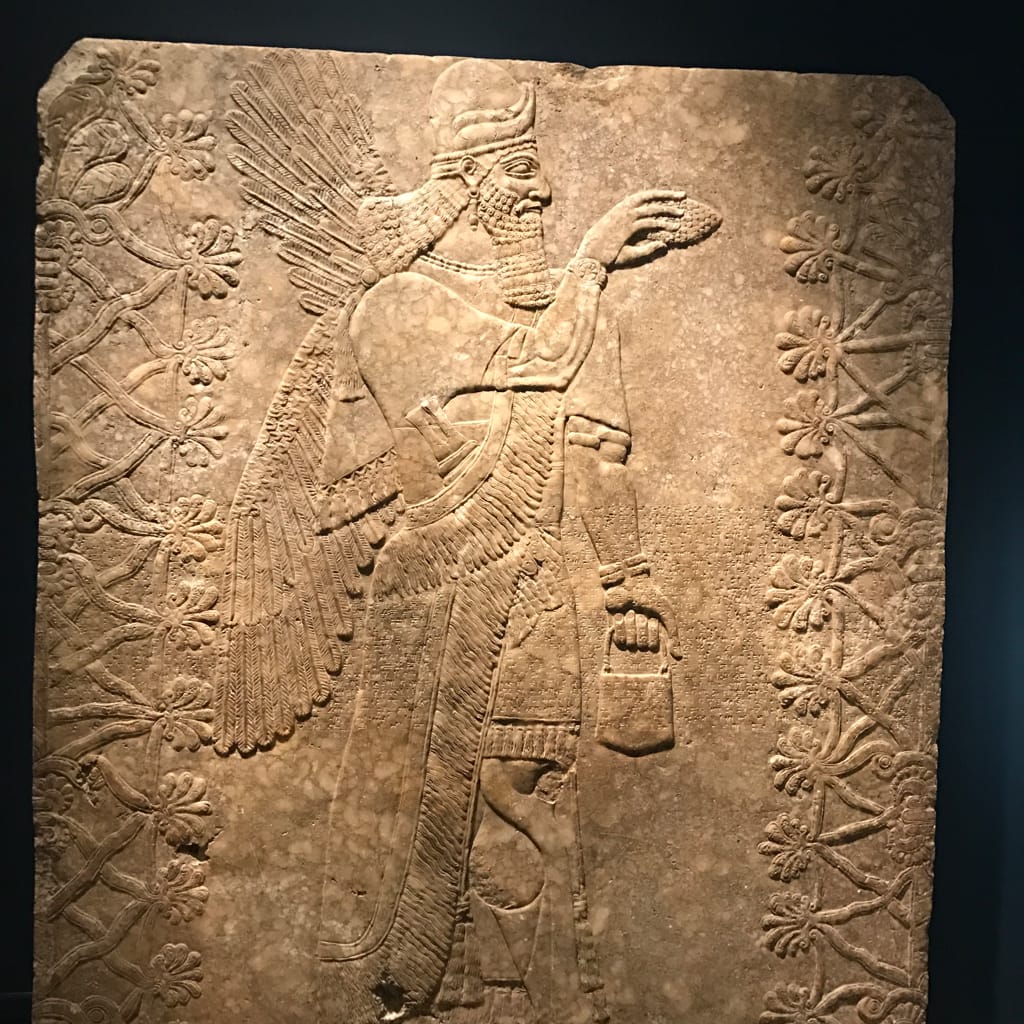 Apkallu-figure and King Ashur-nasir-pal II · Brooklyn Museum