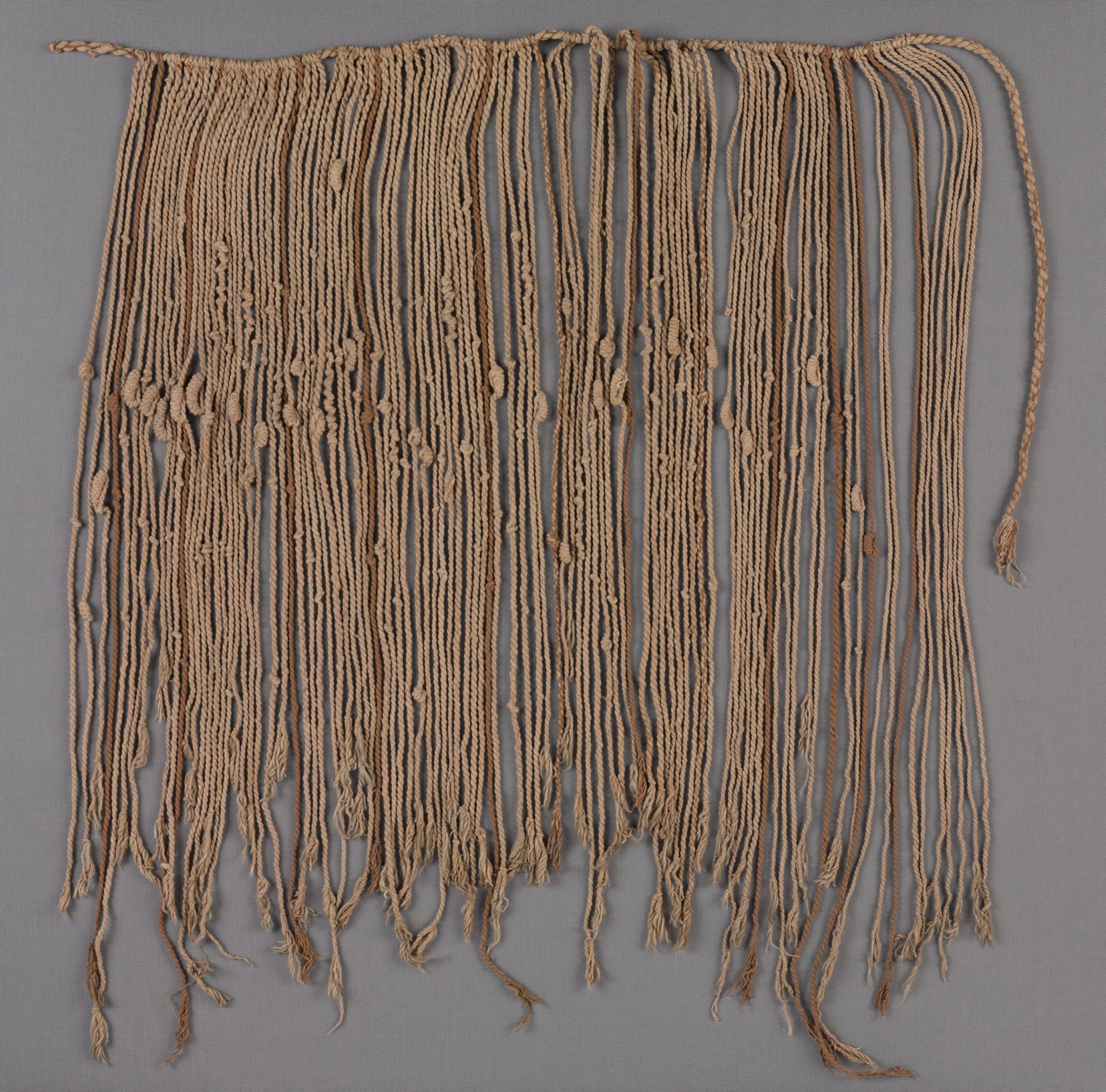 Inca artist. Administrative/Narrative Quipu, 1400–1532. Central Coast, Peru. Cotton, 20½ x 34⅝ in. (52 x 88 cm). Brooklyn Museum; Gift of Mrs. Eugene Schaefer, 36.413. (Photo: Jonathan Dorado, Brooklyn Museum)