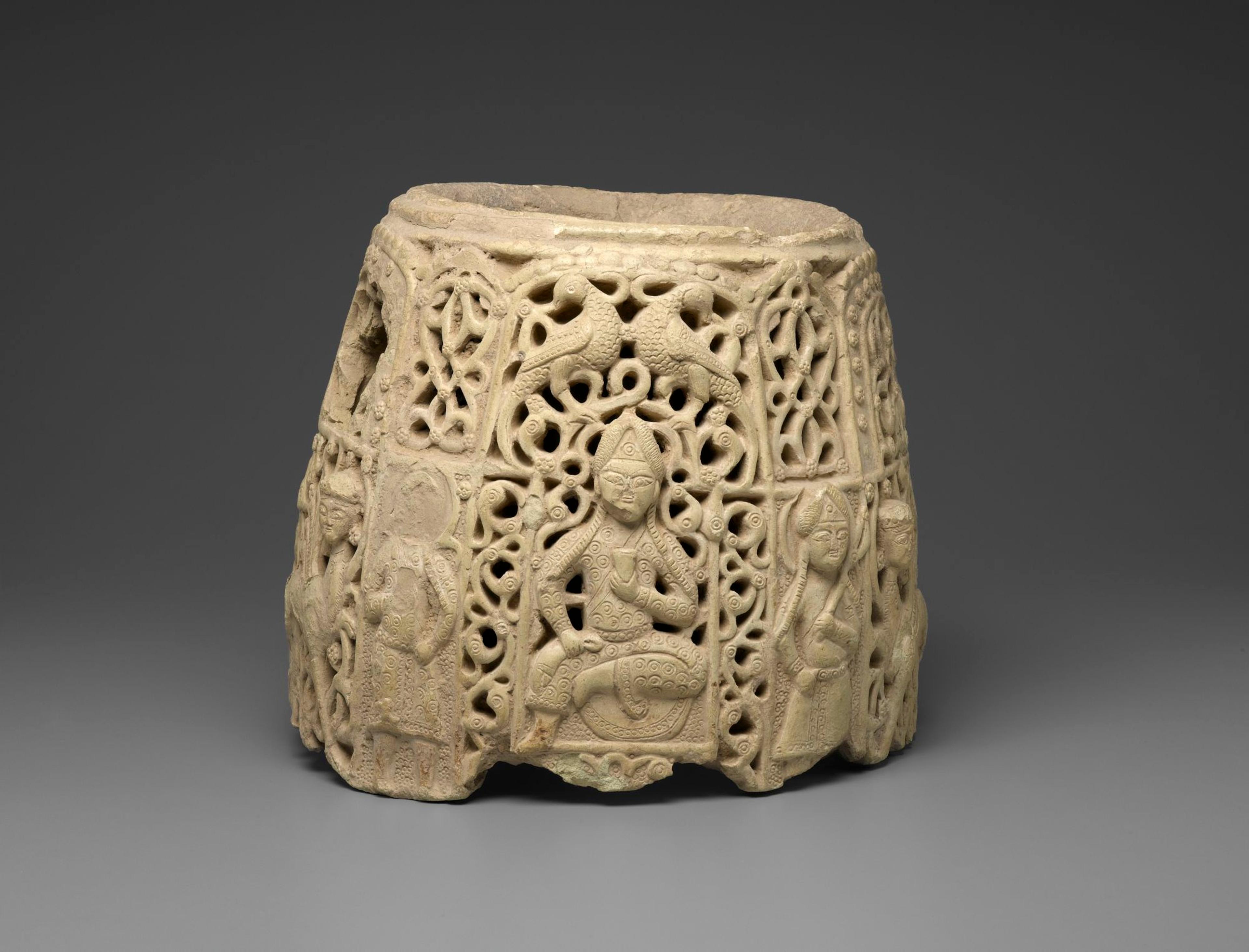 Water Cooling Jug, Iraq, Syria, or Turkey (Jazira region), Seljuk period, late 12th–early 13th century. Ceramic; earthenware, 12 × 14 1/4 × 14 1/4 in. (30.5 × 36.2 × 36.2 cm). Brooklyn Museum, Gift of The Roebling Society, 73.30.6. (Photo: Brooklyn Museum)