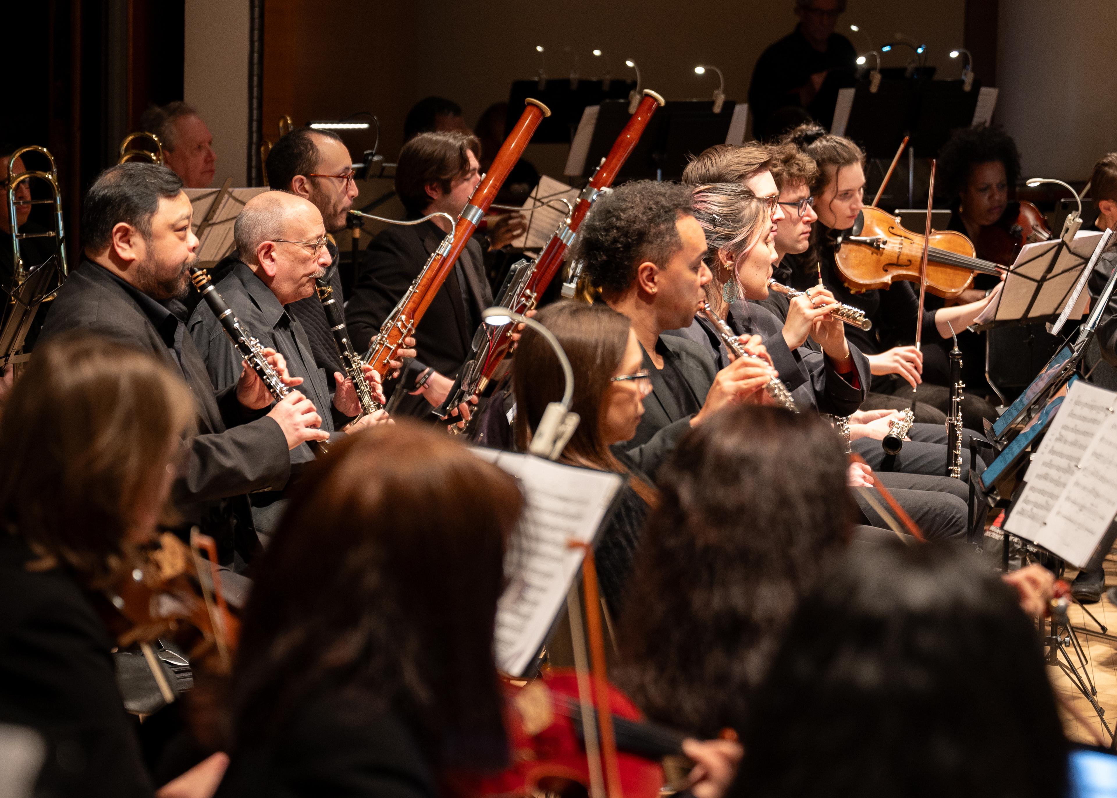 Musicians playing in an orchestra