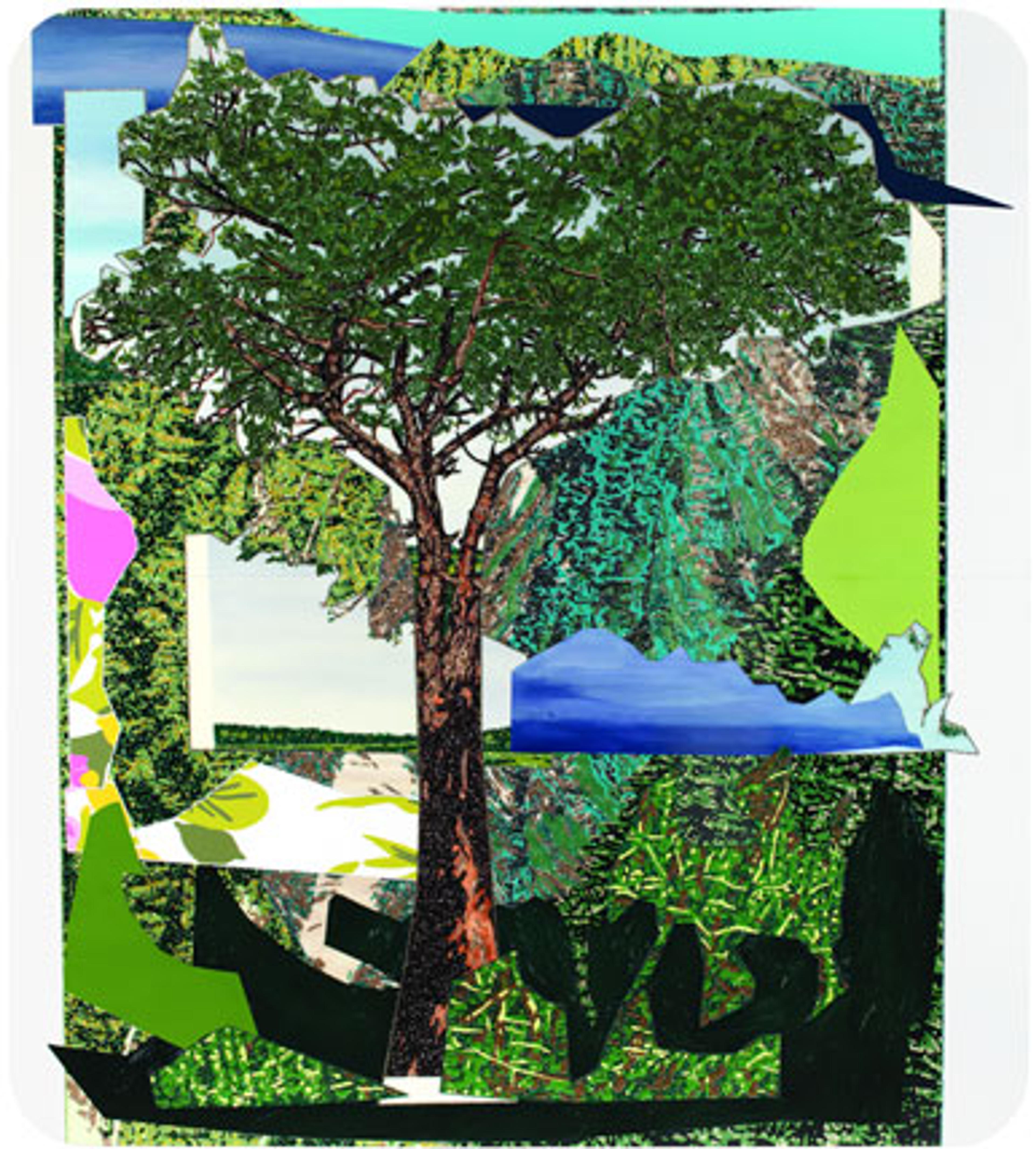 Mickalene Thomas (American, b. 1971). Landscape with Tree, 2012. Mixed-media collage. Collection of Sandra and Michael Kamen