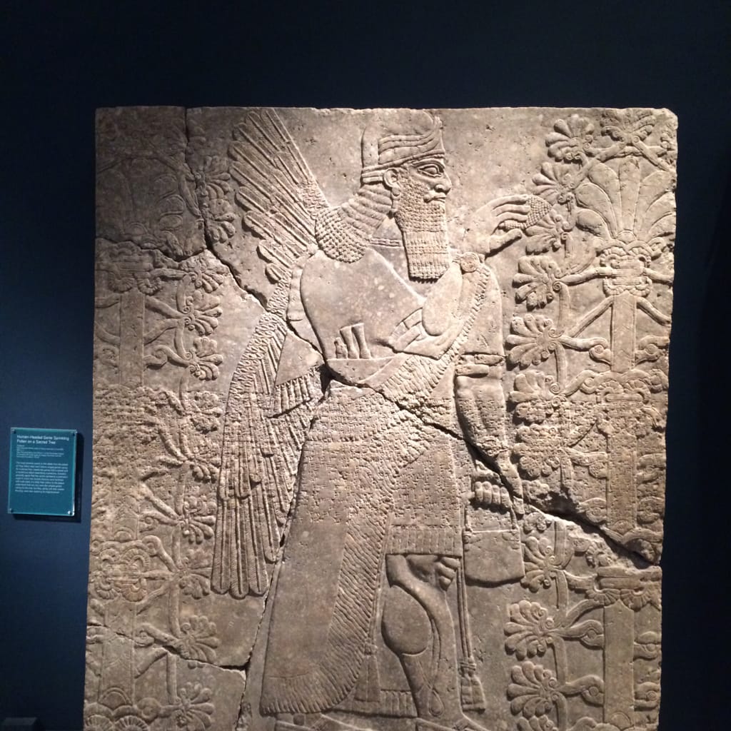 Apkallu-figure and King Ashur-nasir-pal II · Brooklyn Museum
