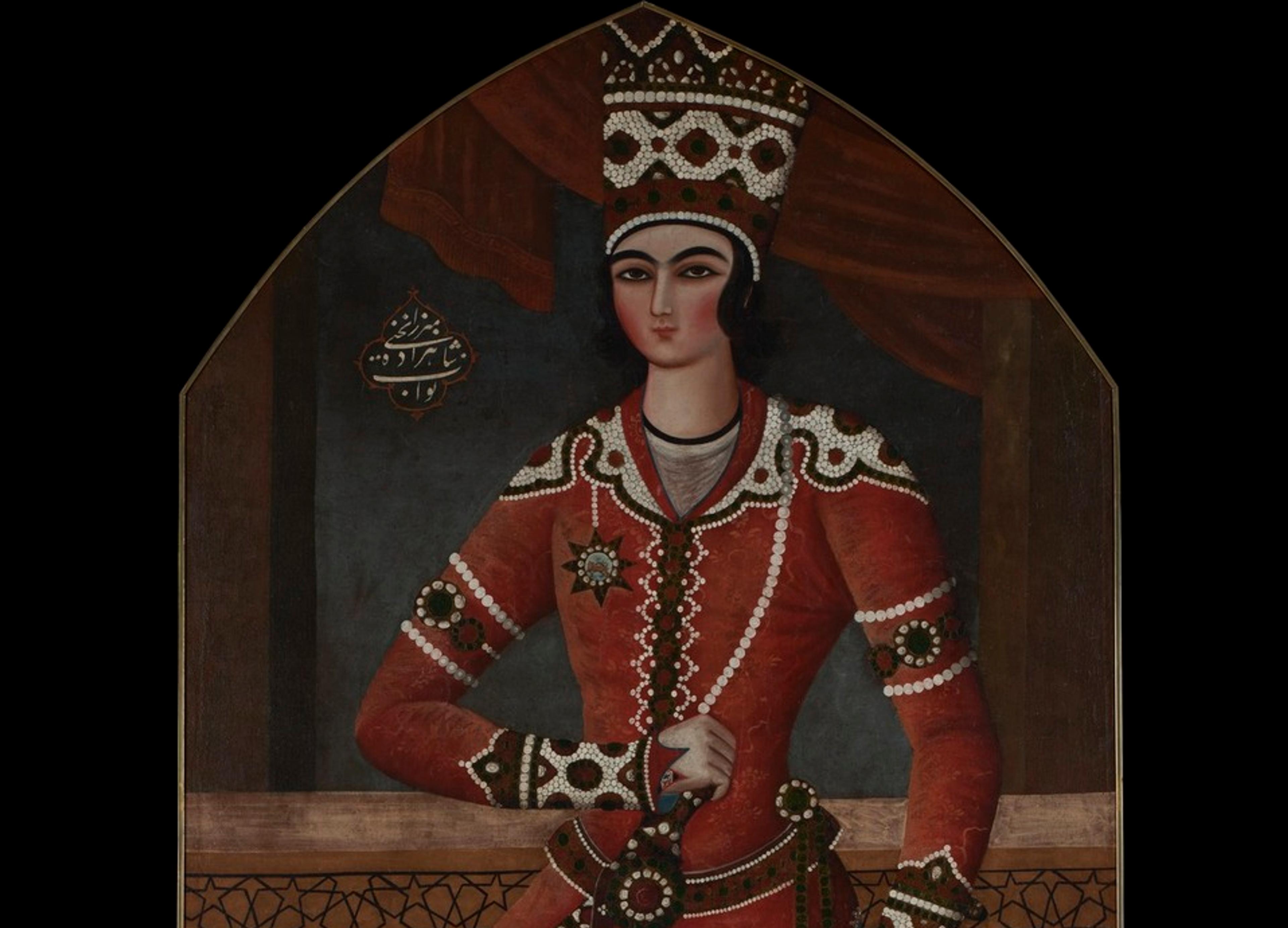 Attributed to Muhammad Hasan (Persian, active 1808–1840). Prince Yahya, ca. 1830s. Oil on canvas, 70 1/2 x 38 x 2.25 in. . Brooklyn Museum, Gift of Mr. and Mrs. Charles K. Wilkinson, 72.26.5 (Photo: , 72.26.5_PS11.jpg)