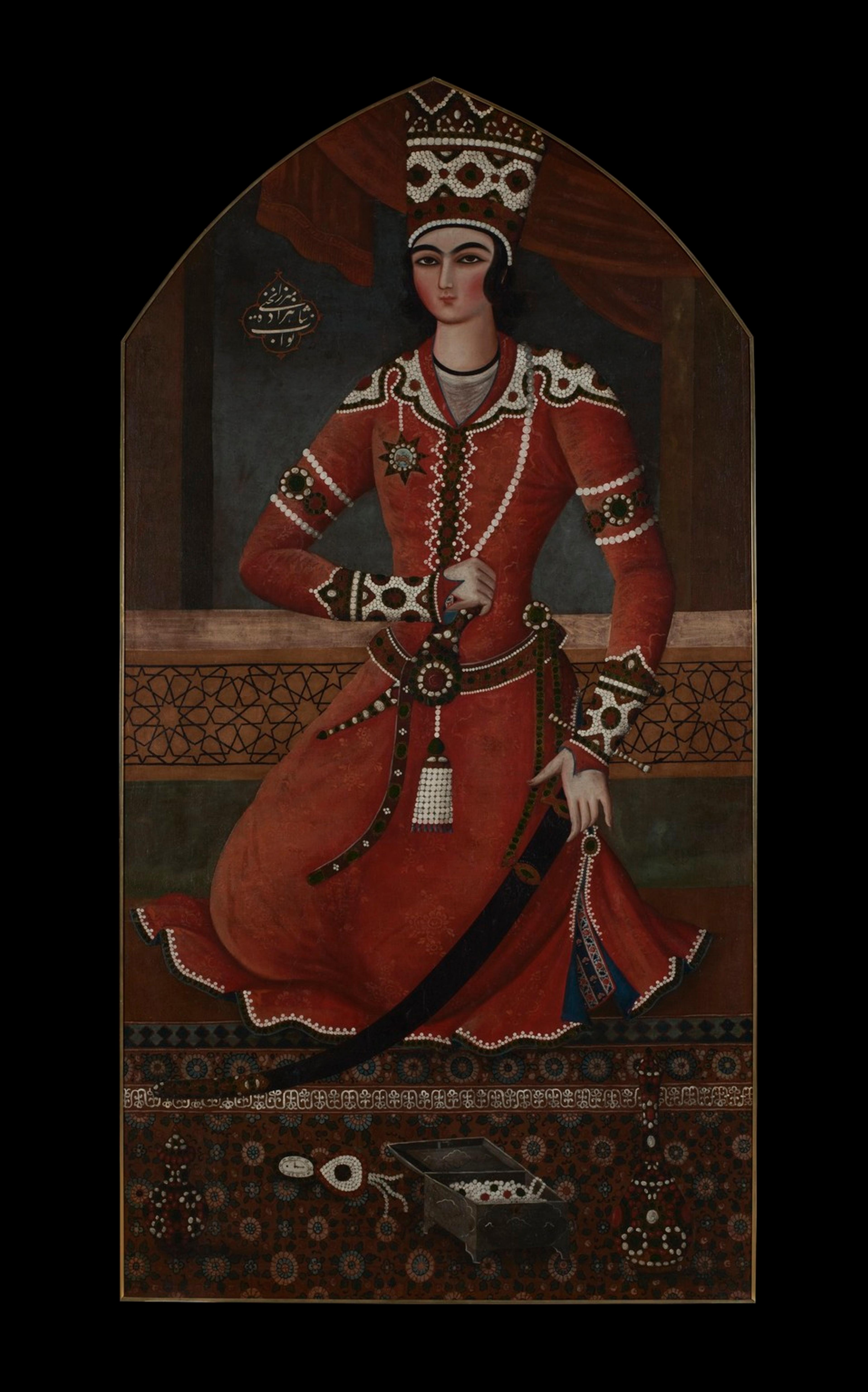 Attributed to Muhammad Hasan (Persian, active 1808–1840). Prince Yahya, ca. 1830s. Oil on canvas, 70 1/2 x 38 x 2.25 in. . Brooklyn Museum, Gift of Mr. and Mrs. Charles K. Wilkinson, 72.26.5 (Photo: , 72.26.5_PS11.jpg)