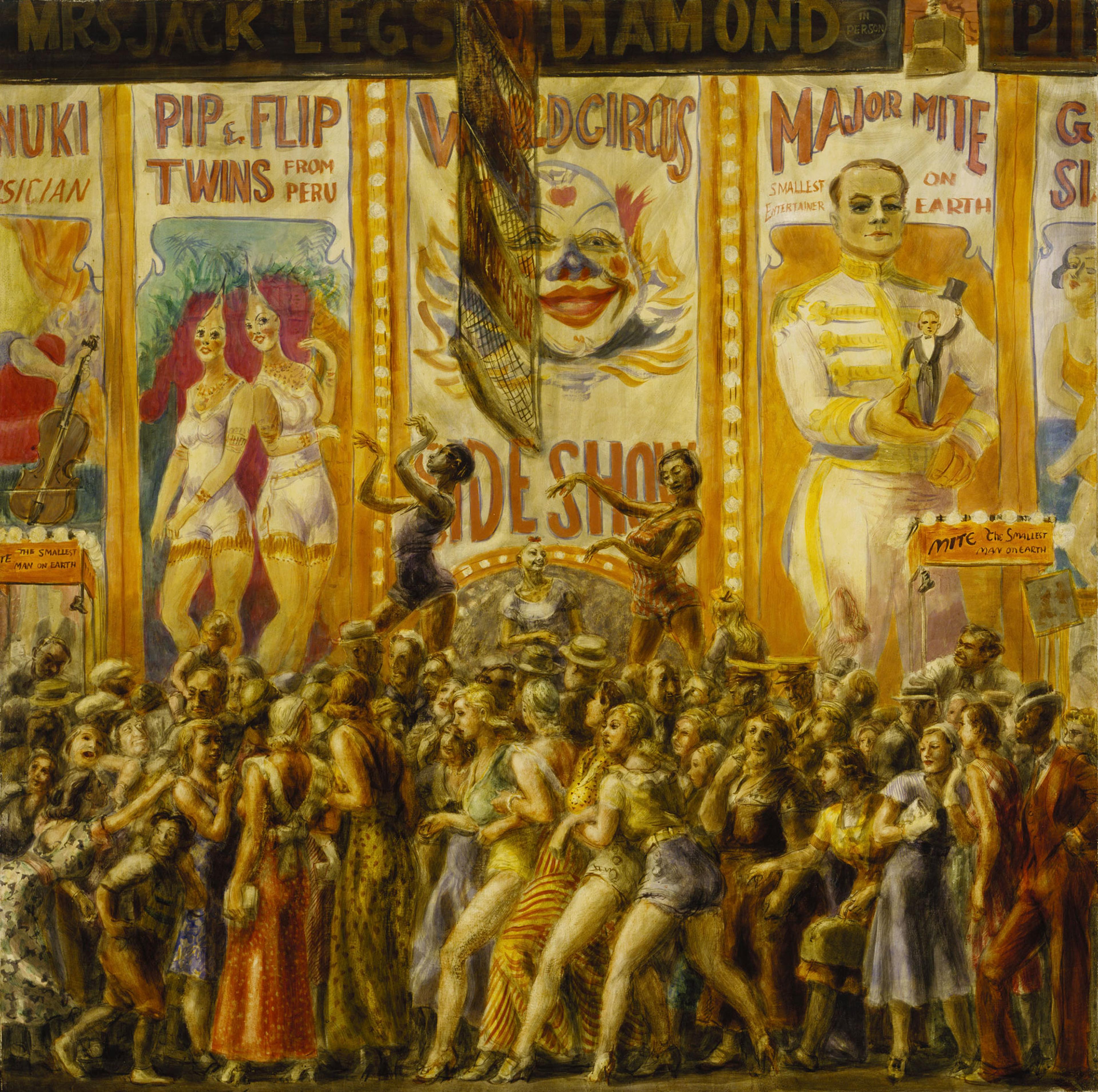 Reginald Marsh (American, 1898–1954). Pip and Flip, 1932. Tempera on paper mounted on canvas, 481⁄4 x 481⁄4 in. (122.6 × 122.6 cm). Terra Foundation for American Art, Chicago, Daniel J. Terra Collection, 1999.96. Photo: Terra Foundation for American Art, Chicago/Art Resource, New York; © 2013 Estate of Reginald Marsh/Art Students League, New York/Artists Rights Society (ARS), New York