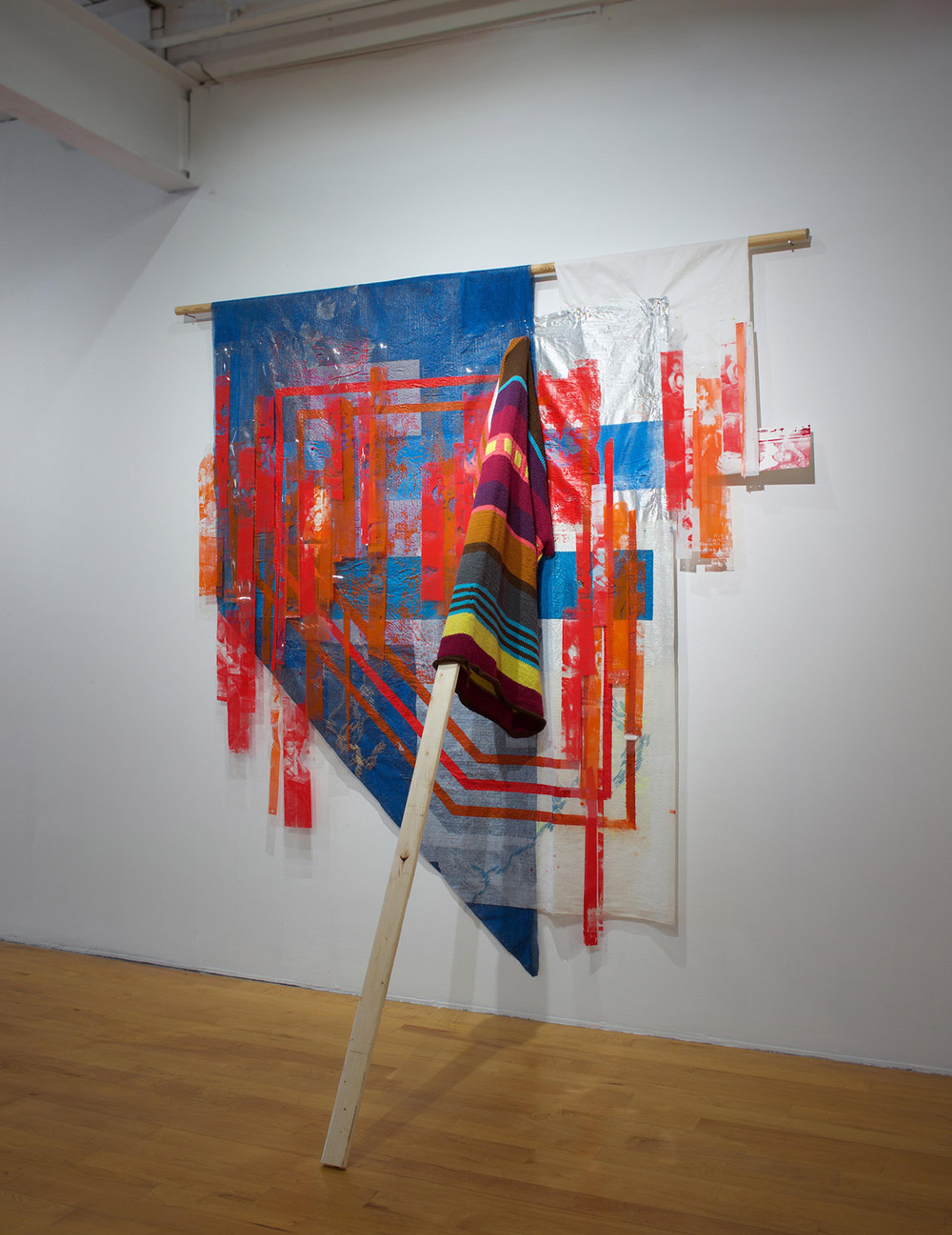 Tomashi Jackson. States' Rights (brown et al. vs The board of Education of Topeka, Kansas)(Limited Value Exercise), 2017. Mixed media on gauze, ca. 89 x 91 x 45 in. Photo courtesy of the artist