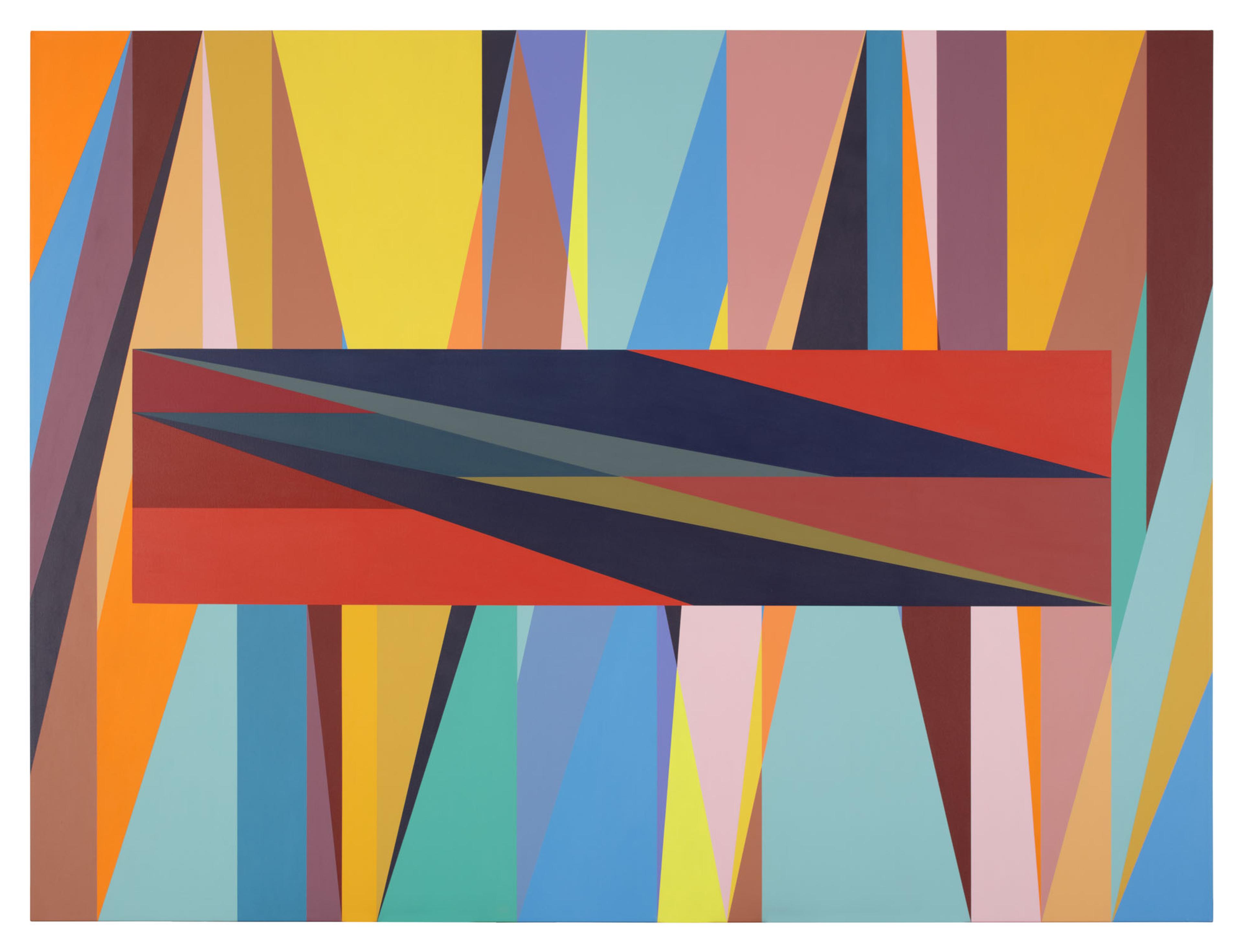 Odili Donald Odita. <i>Place</i>, 2018. Acrylic on canvas. The Dean Collection, courtesy of Swizz Beatz and Alicia Keys. © Odili Donald Odita. Courtesy of the artist and Jack Shainman Gallery, New York. (Photo: Glenn Steigelman)