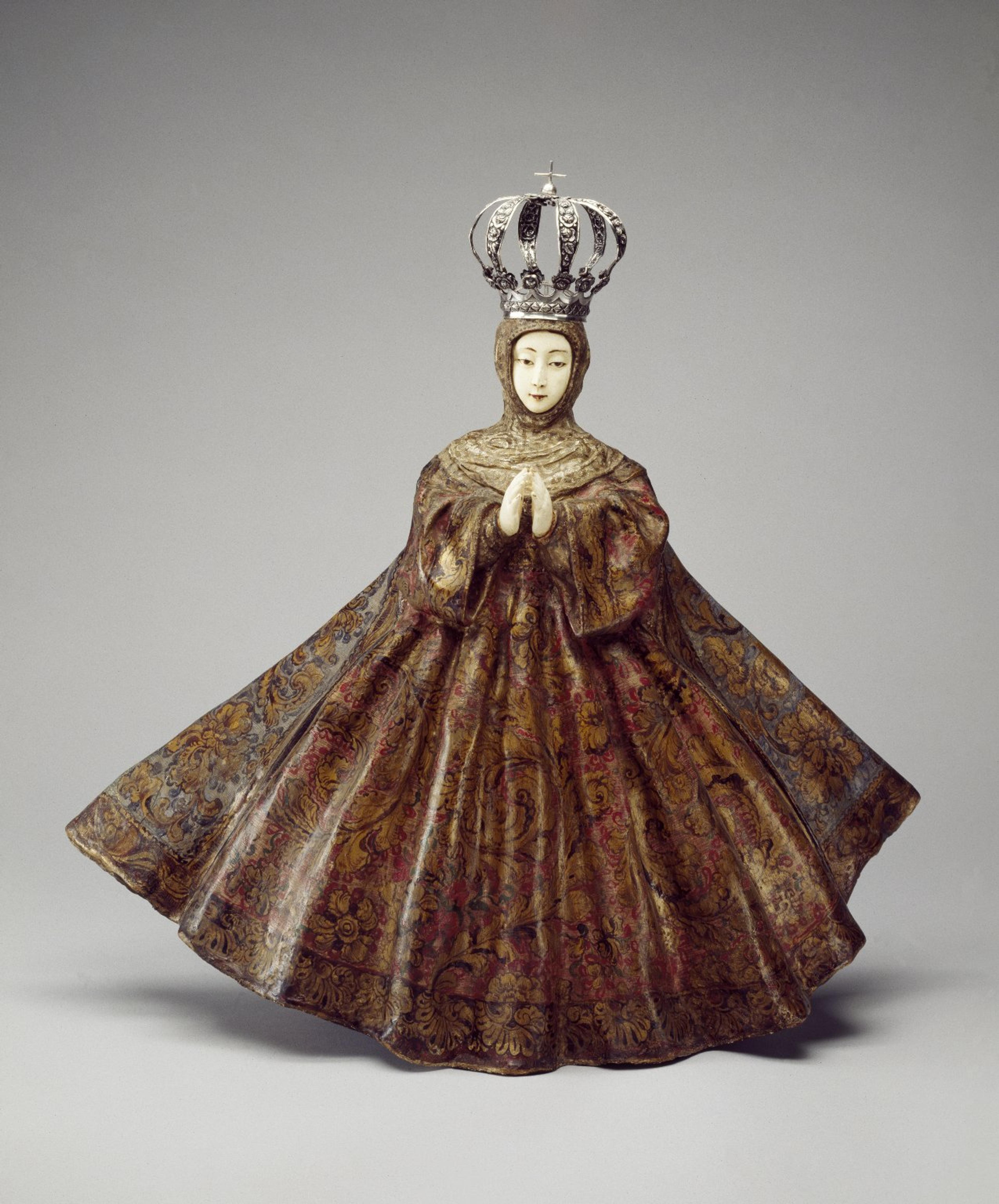 Unknown artist (Guatemala, Central America). Virgin of the Immaculate Conception, 18th century. Wood, ivory, pigment, gilding, gessoed cloth, silver, sculpture: 257⁄8 x 27 × 101⁄4 in. (65.7 × 68.6 × 26 cm), base: 91/4 × 141/2 × 23 in. (23.5 × 36.8 × 58.4 cm). Brooklyn Museum; Frank L. Babbott Fund, 42.384