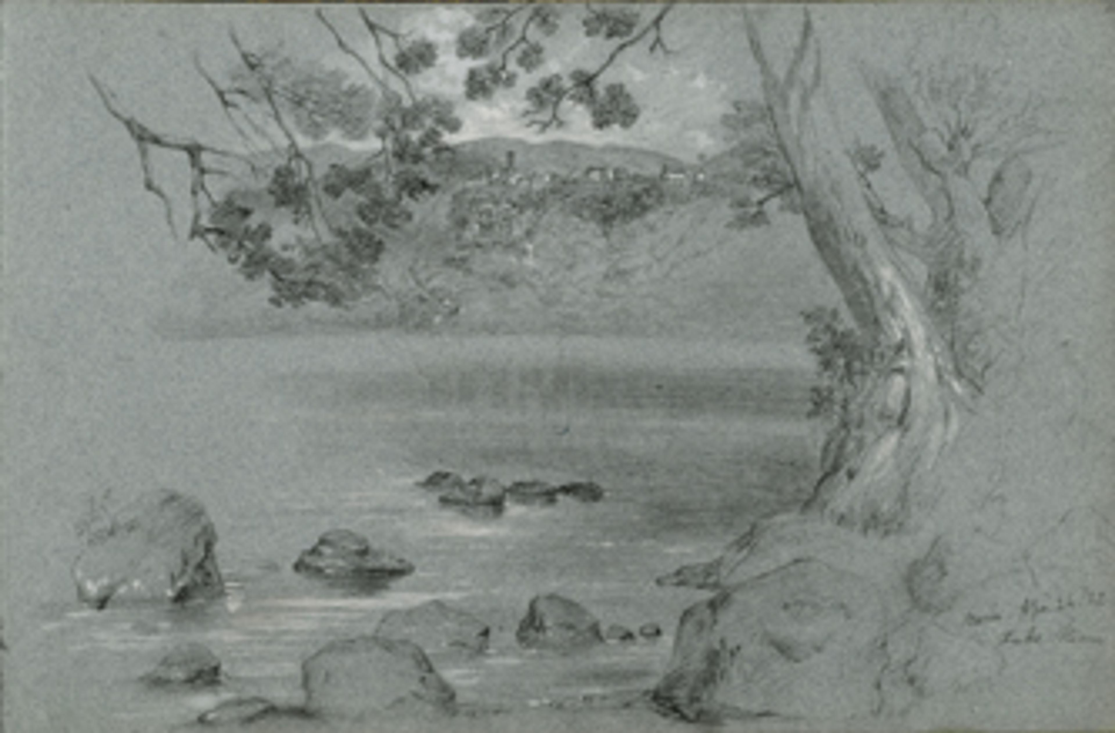 George Henry Hall (American, 1825–1913). Lake Nemi, Italy (April 24, 1852), from sketchbook of Italian and other subjects, 1852–93. Graphite and wash on paper. Brooklyn Museum, Gift of Jennie Brownscombe, 16.758.1