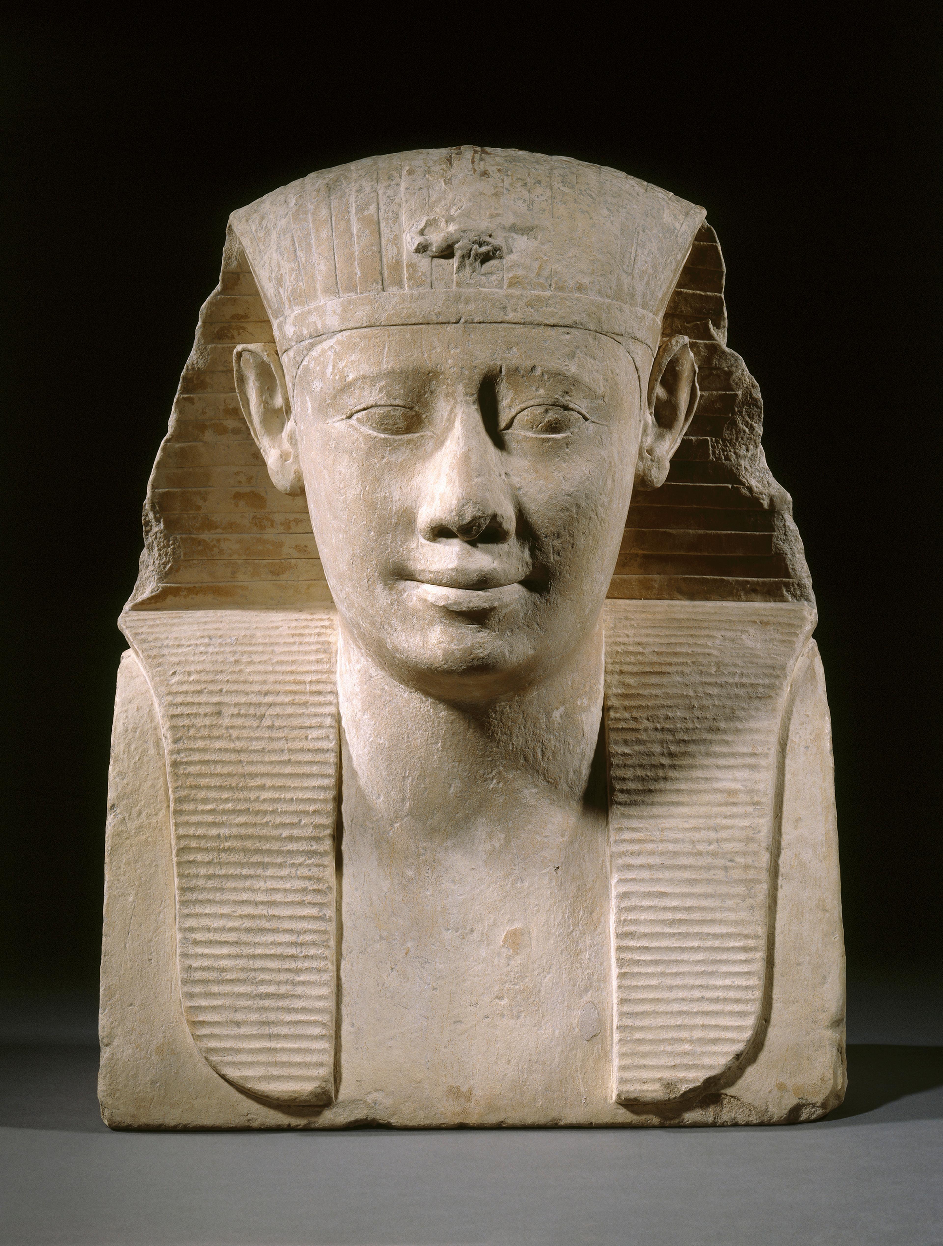 King Ptolemy II. Reportedly from Benha il-Assel, Egypt. Ptolemaic Period, reign of Ptolemy II, 285–246 B.C.E. Limestone, 171/2 x 133/4 x 71/2 in. (44.5 x 34.9 x 19.1 cm). Brooklyn Museum; Charles Edwin Wilbour Fund, 37.37E. (Photo: Brooklyn Museum)