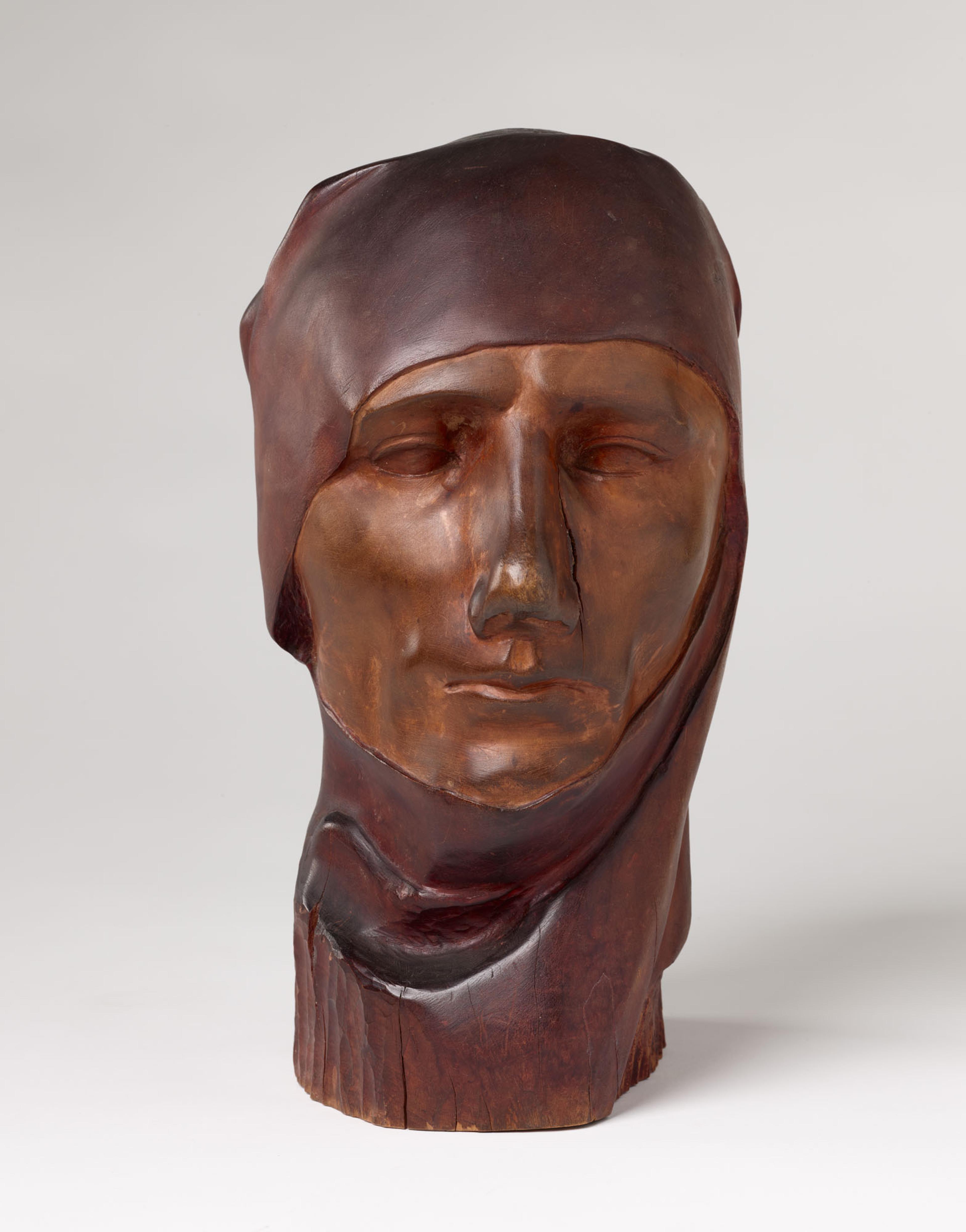 A bust sculpted in wood