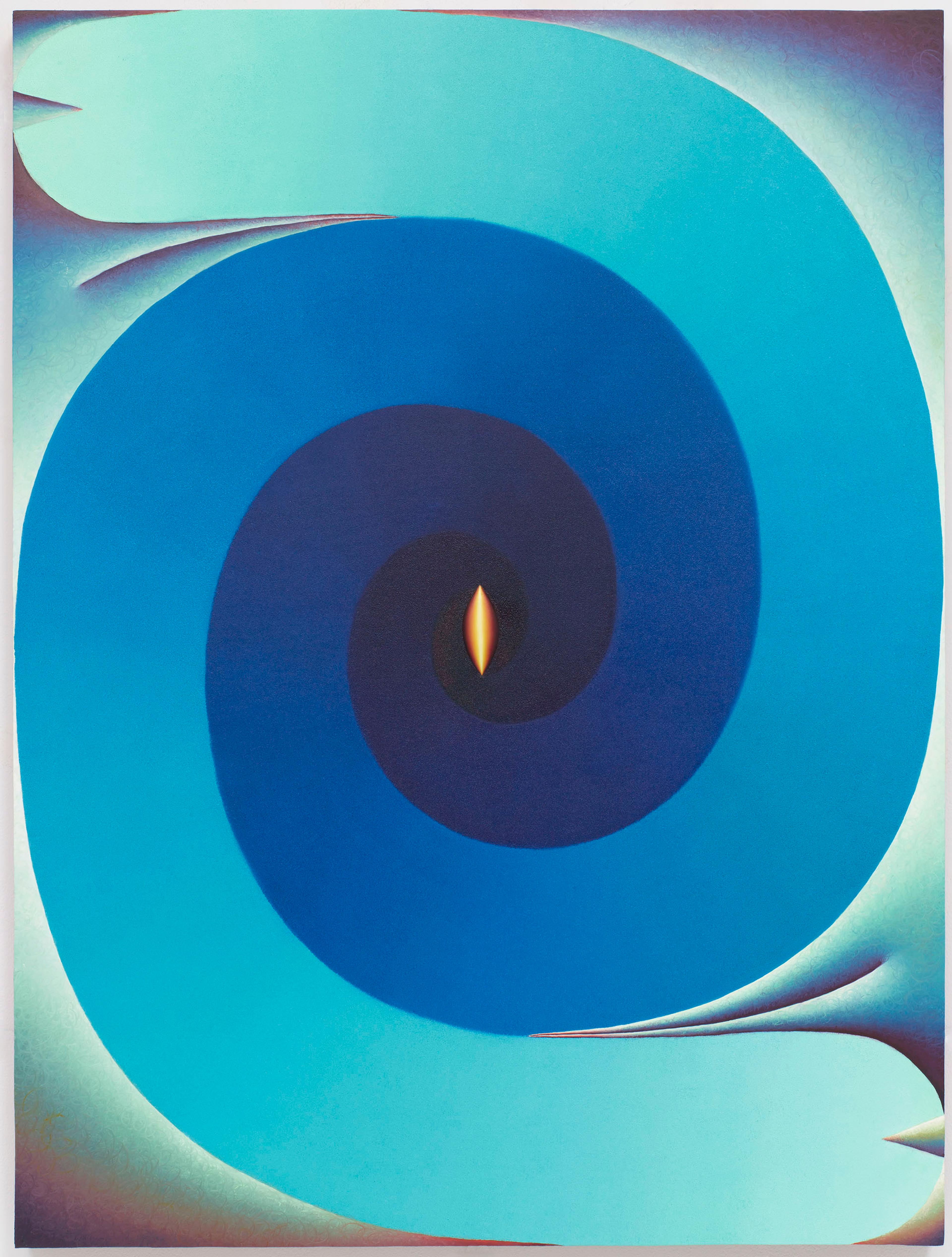 Loie Hollowell. Lingam Twist in Blue and Orange, 2016. Oil and acrylic medium on linen over panel, 48 x 36 x 21/4 in. (121.9 x 91.4 x 5.7 cm). © Photograph by Tom Barratt, courtesy Pace Gallery