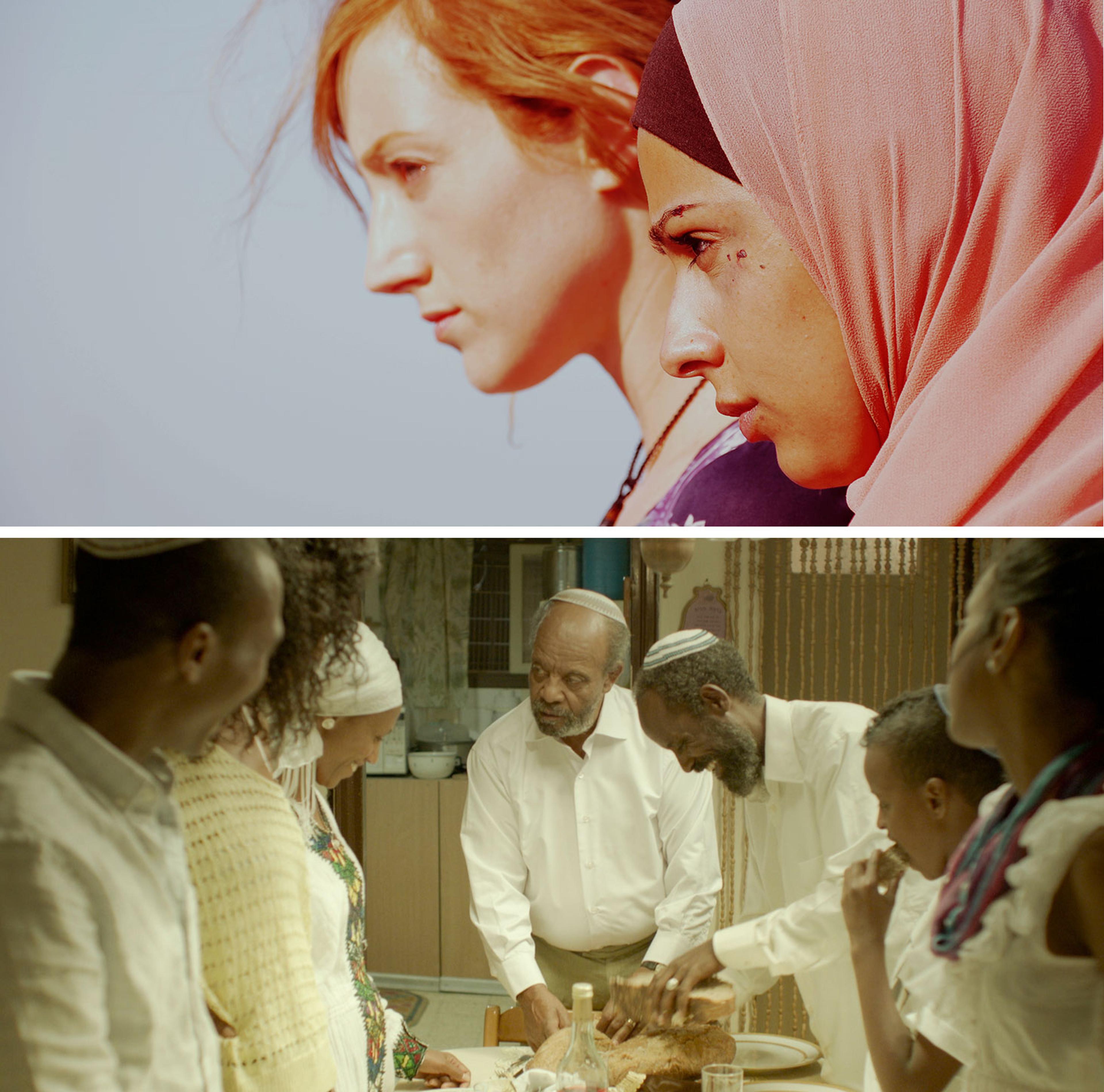 Top: still from Wherever You Go (Rony Sasson Angel, 2011); bottom: Red Leaves (Bazi Gete, 2015)