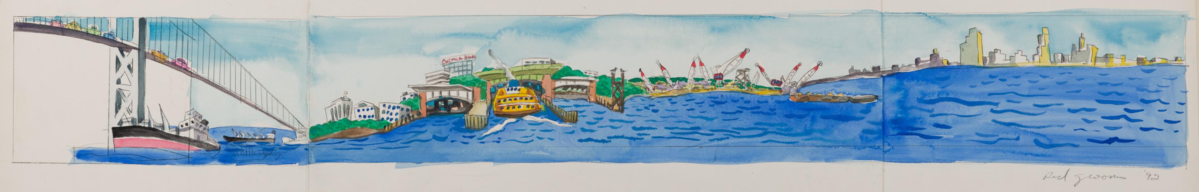 Red Grooms. <i>Design for Staten Island Ferry</i>, 1992. Watercolor and graphite on paper. Brooklyn Museum, Purchased with funds given by Mrs. James H. Hunter, 1993.17.2. © Red Grooms, Member of Artists Rights Society (ARS). (Photo: Brooklyn Museum)