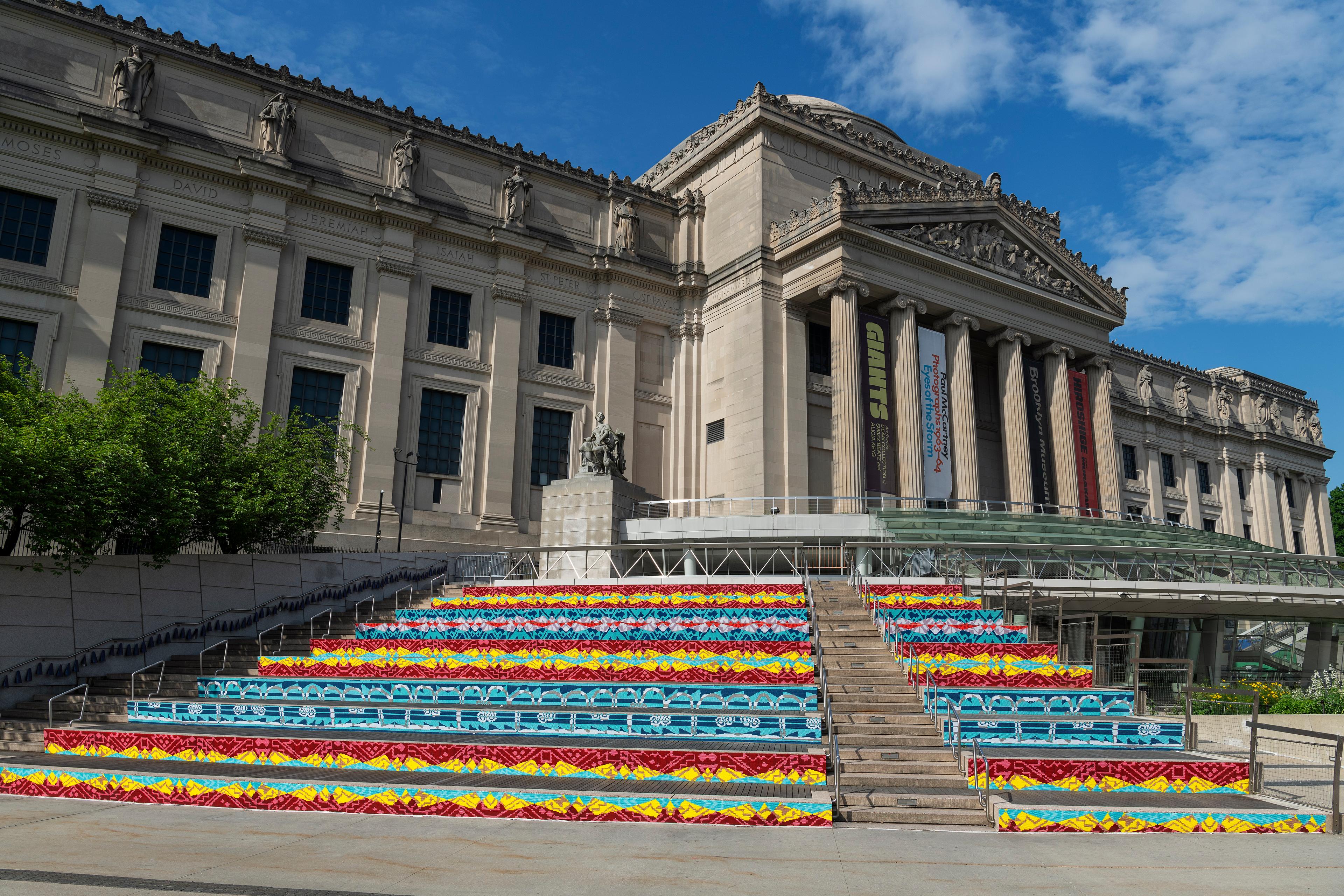 Installation view, <i>Nico Williams: Aaniin, I See Your Light</i>. Brooklyn Museum, May 31–October 2024 (outdoor installation); May 31–August 18, 2024 (indoor installation). Courtesy of the artist, © Nico Williams. (Photo: Danny Perez)