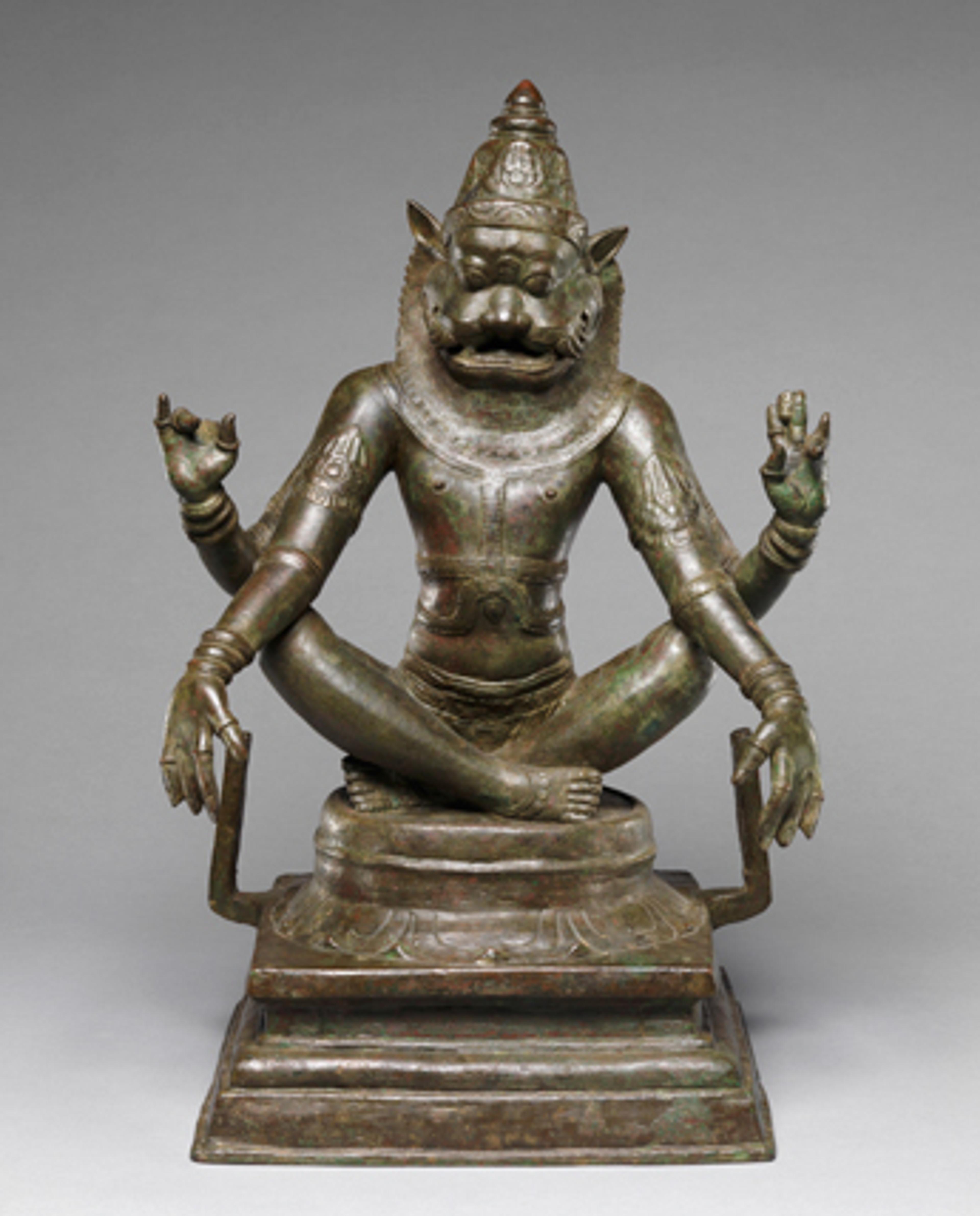 Yoga-Narasimha. Southern India (Tamil Nadu, Thanjavur region), Chola Period, 12th century. Bronze, 183⁄4 x 13 × 91⁄2 in. (47.6 × 33 × 24.1 cm). The Metropolitan Museum of Art, Samuel Eilenberg Collection, Bequest of Samuel Eilenberg, 2002.284.4. © The Metropolitan Museum of Art / Art Resource, NY