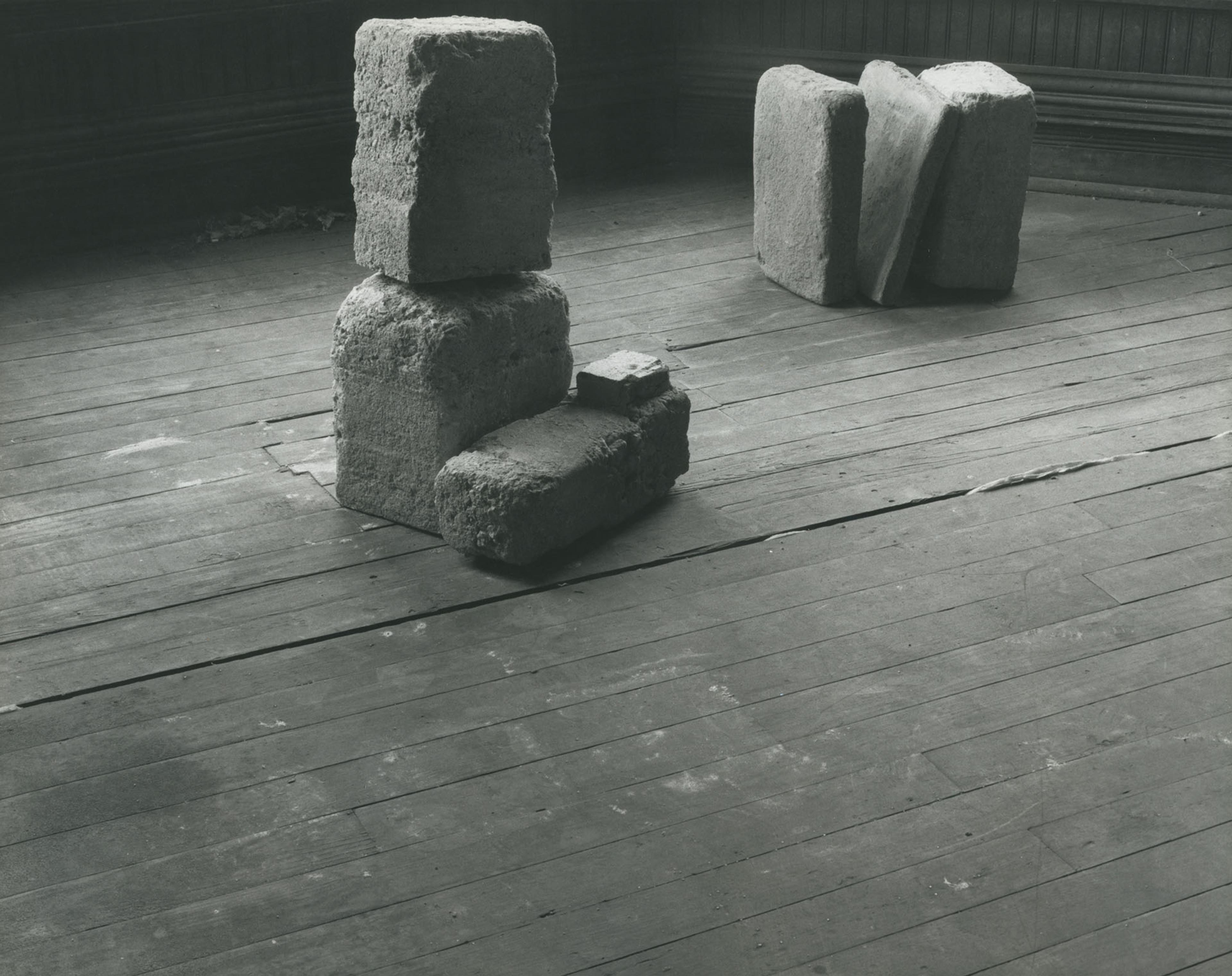 Beverly Buchanan (American, 1940–2015). Untitled (Slab Works 1), circa 1978–80. Black-and-white photograph of cast concrete sculptures with acrylic paint in artist studio, 81⁄2 x 11 in. (21.6 x 27.9 cm). Private collection. © Estate of Beverly Buchanan, courtesy of Jane Bridges