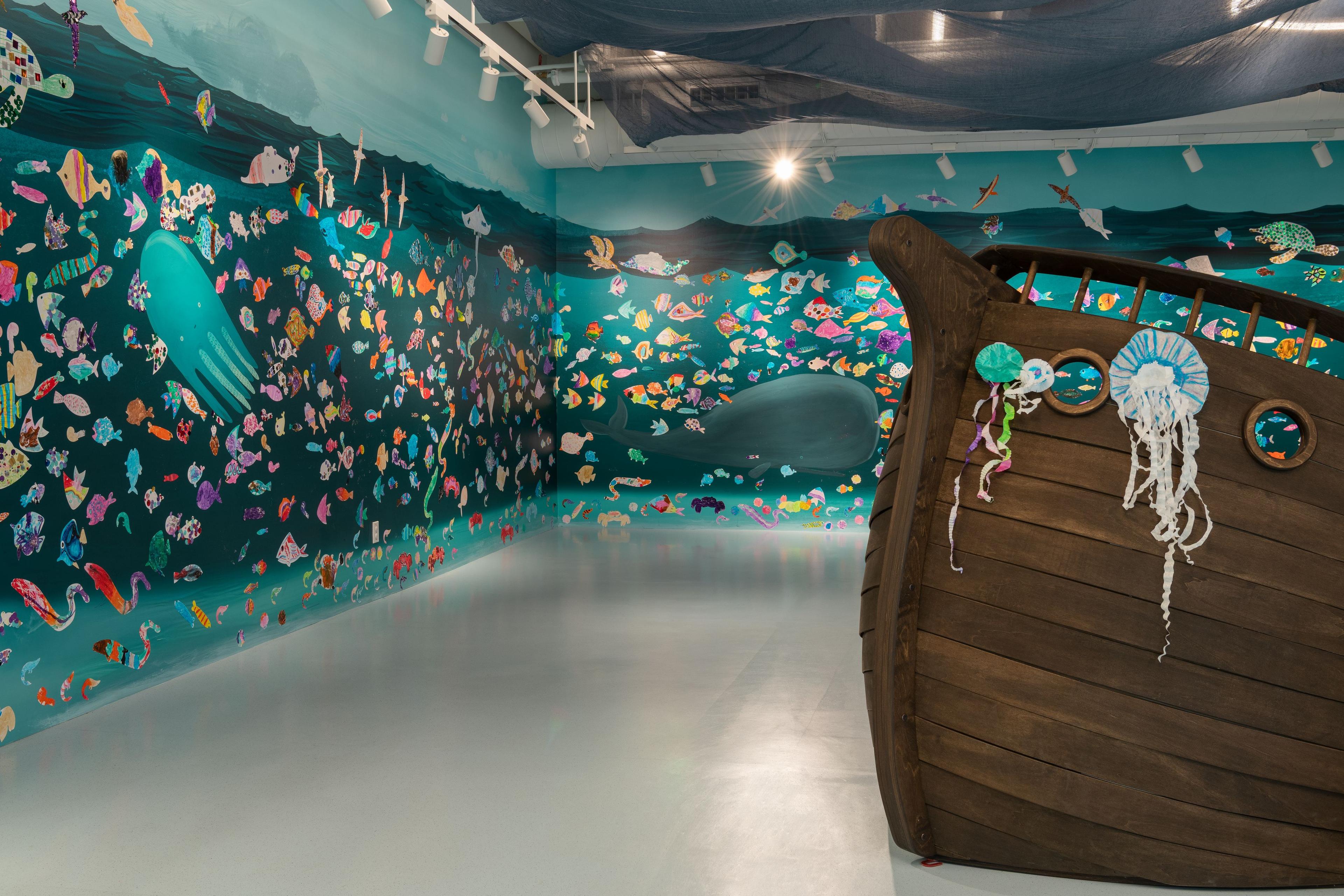 Installation view, <i>Oliver Jeffers: Life at Sea</i>. Brooklyn Museum, September 19, 2025–April 26, 2026. (Photo: Paula Abreu Pita)