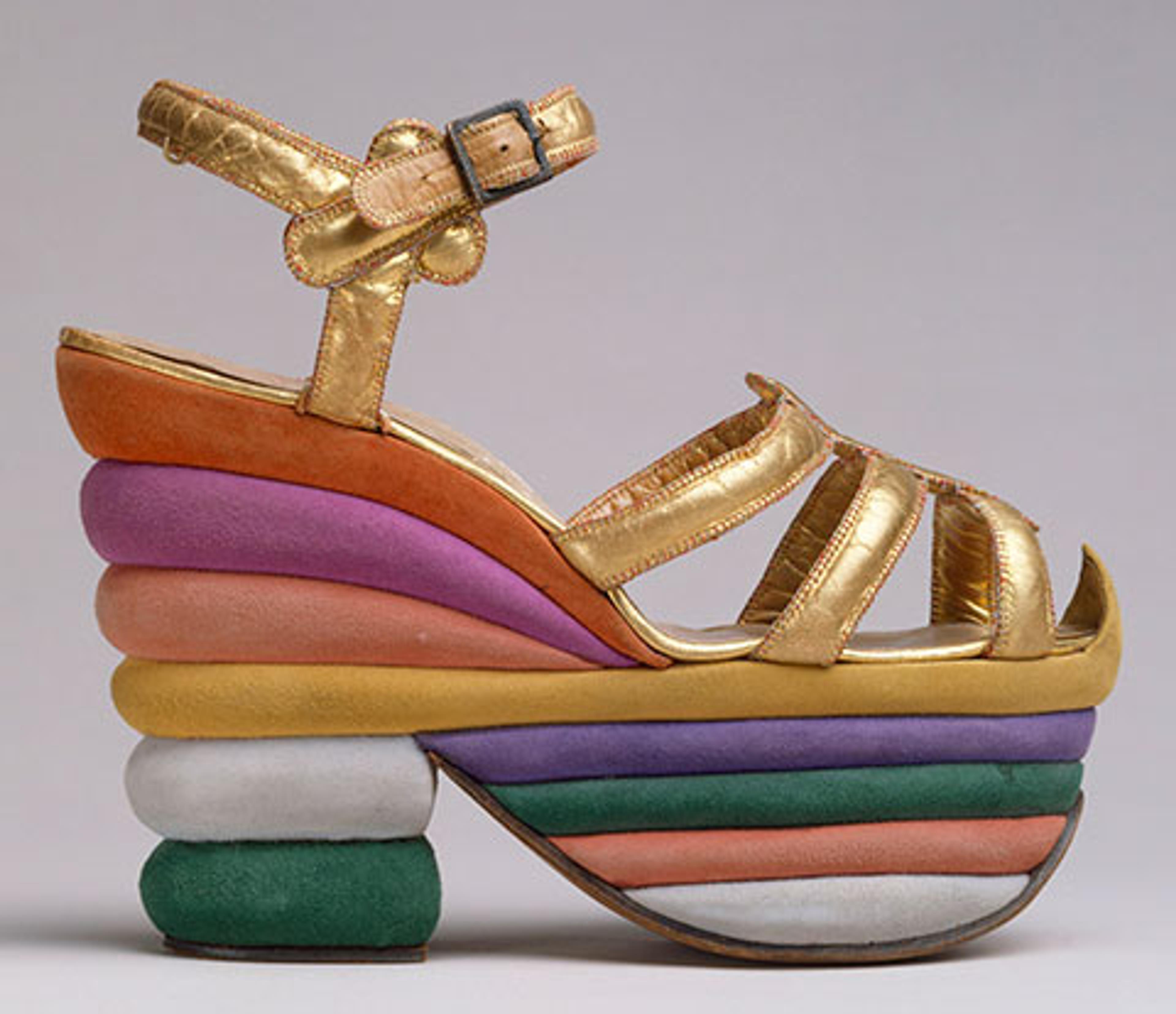 Salvatore Ferragamo (Italian, 1898–1960). Platform Sandal, 1938. Leather, cork. The Metropolitan Museum of Art, New York, Gift of Salvatore Ferragamo, 1973 (1973.282.2). Image copyright © The Metropolitan Museum of Art. Image source: Art Resource, NY