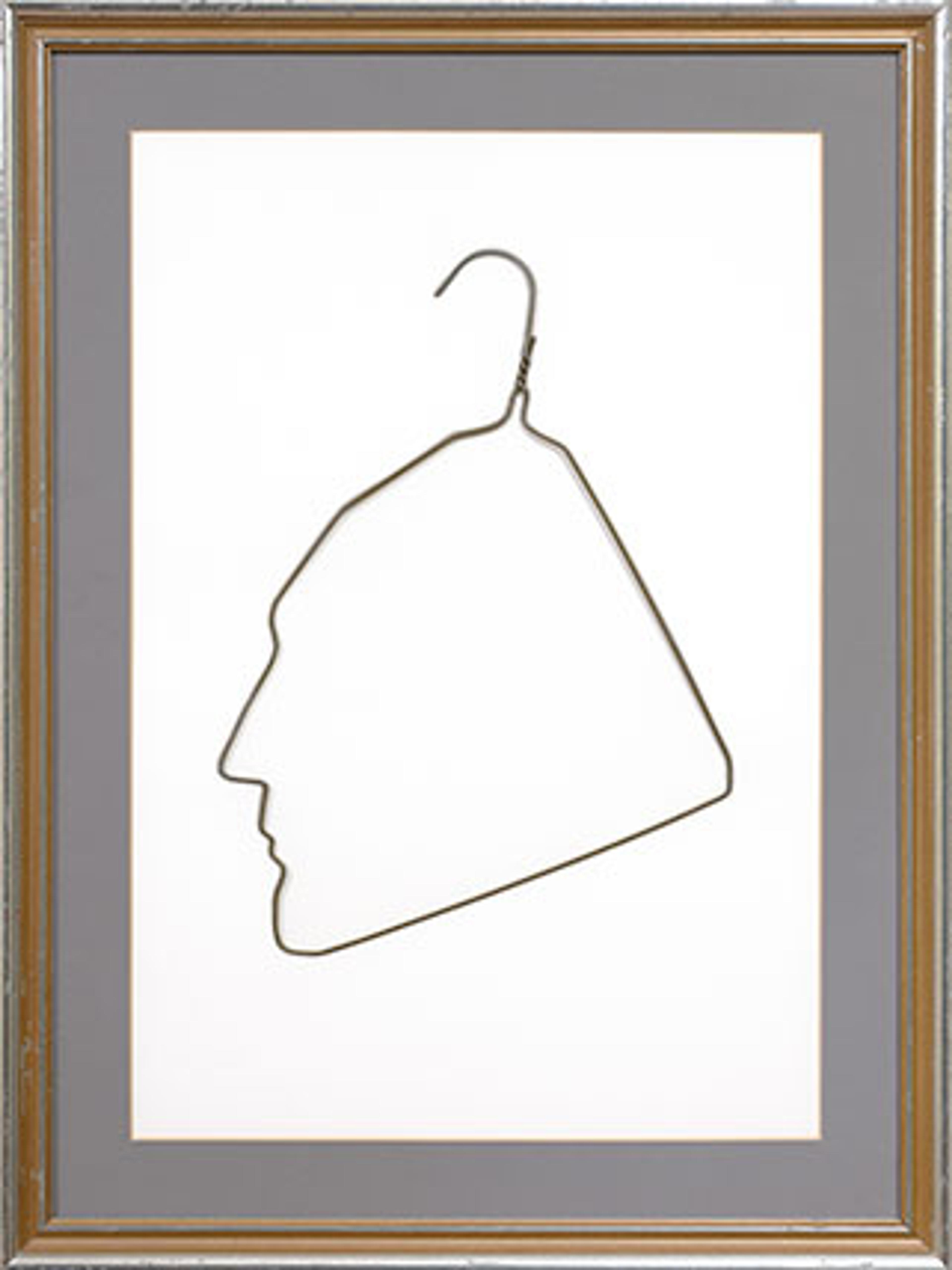 Ai Weiwei (Chinese, b. 1957). Profile of Marcel Duchamp in a Coat Hanger, 1986. Wire clothes hanger, hanger: 15 × 11 in. (38.1 × 27.9 cm), frame: 27 × 20 in. (68.6 × 50.8 cm). Collection of Larry Warsh. © Ai Weiwei. Photo: Tim Nighswander/IMAGING4ART