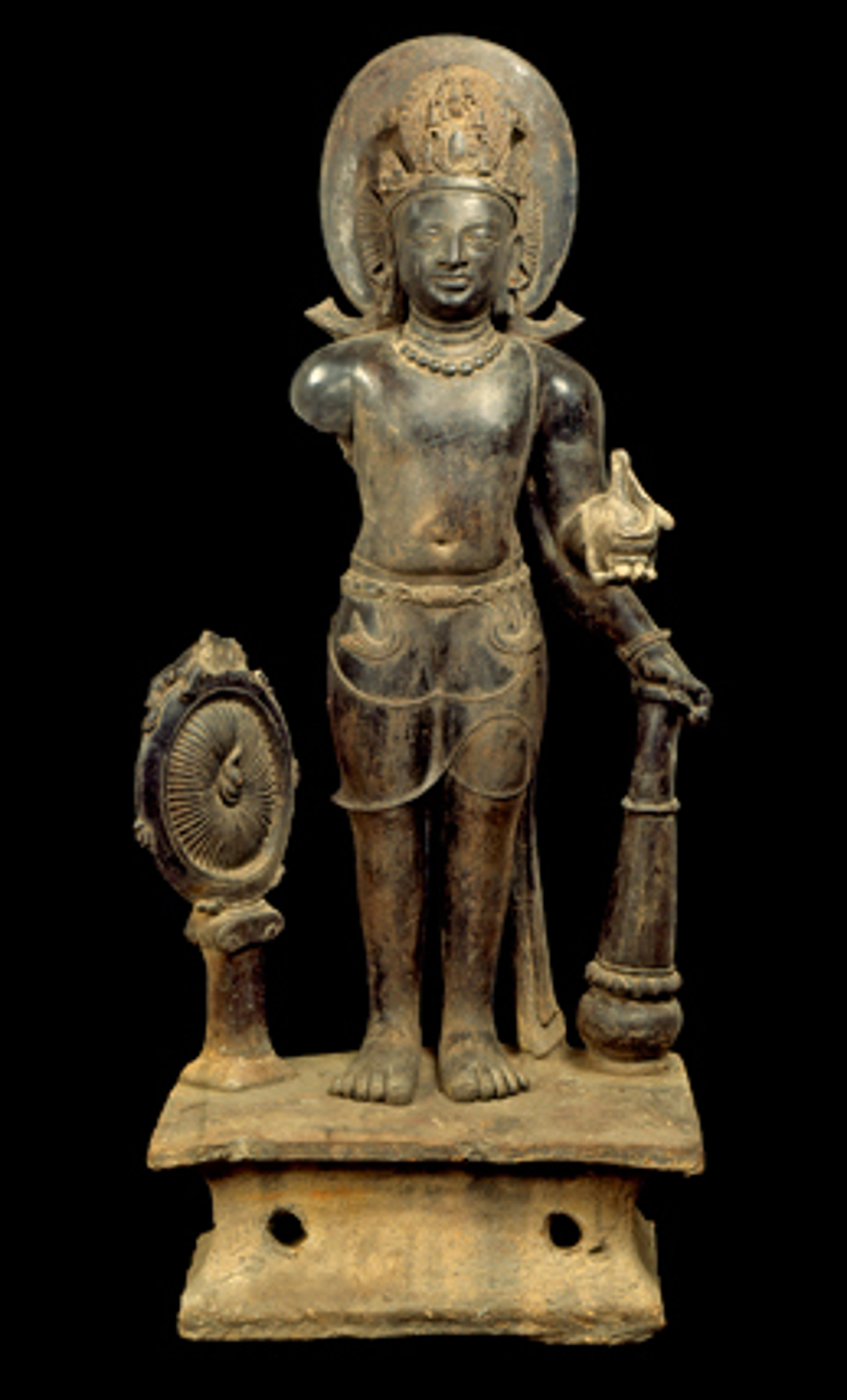 Vishnu. Eastern India (West Bengal) or Bangladesh, Gupta period, 5th century. Terracotta, 357⁄16 x 175⁄16 in. (90 × 44 cm). Private collection