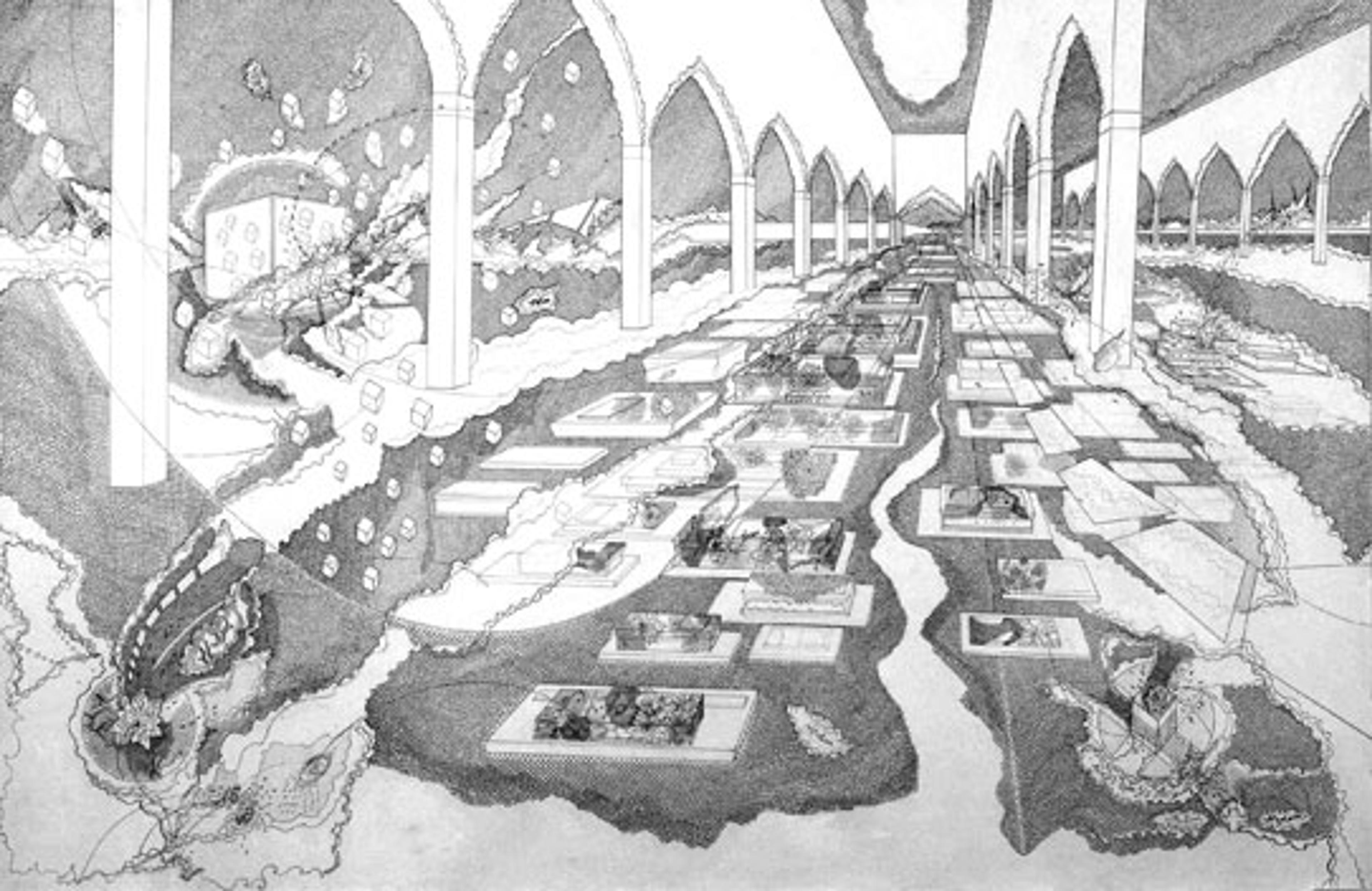 Seher Shah (Pakistani, b. 1975). Interior Courtyard 2, 2007. Graphite pencil on white, medium weight, wove paper, 80 × 120 in. (203.2 × 304.8 cm). Brooklyn Museum, Purchase gift of Dr. Margaret Hammerschlag and gift of Donald T. Johnson, by exchange, 2008.4