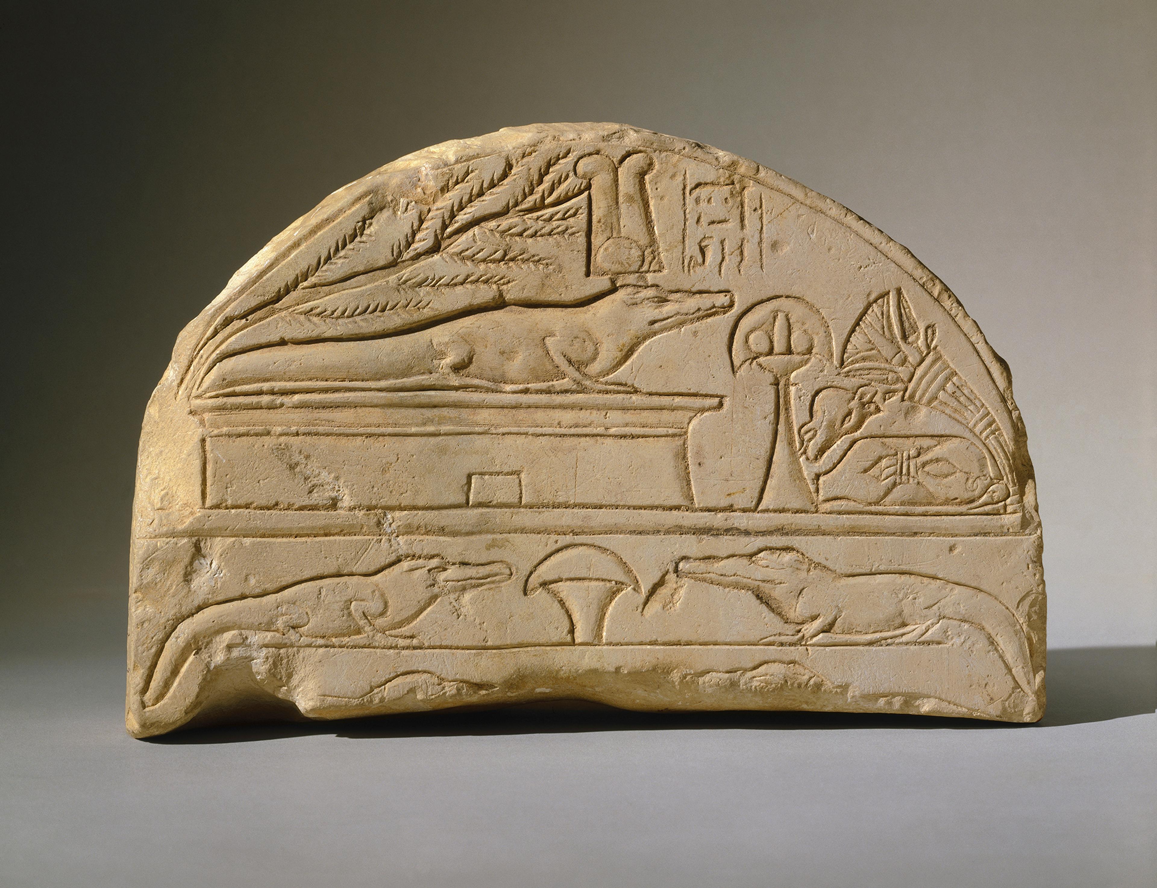 Crocodile Stela. From Dahamsha, Egypt. New Kingdom, Dynasty 19‒20, circa 1292–1075 B.C.E. Limestone, 61/2 x 911/16 x 25/8 in. (16.5 x 24.6 x 6.7 cm). Brooklyn Museum; Charles Edwin Wilbour Fund, 67.174. (Photo: Brooklyn Museum)