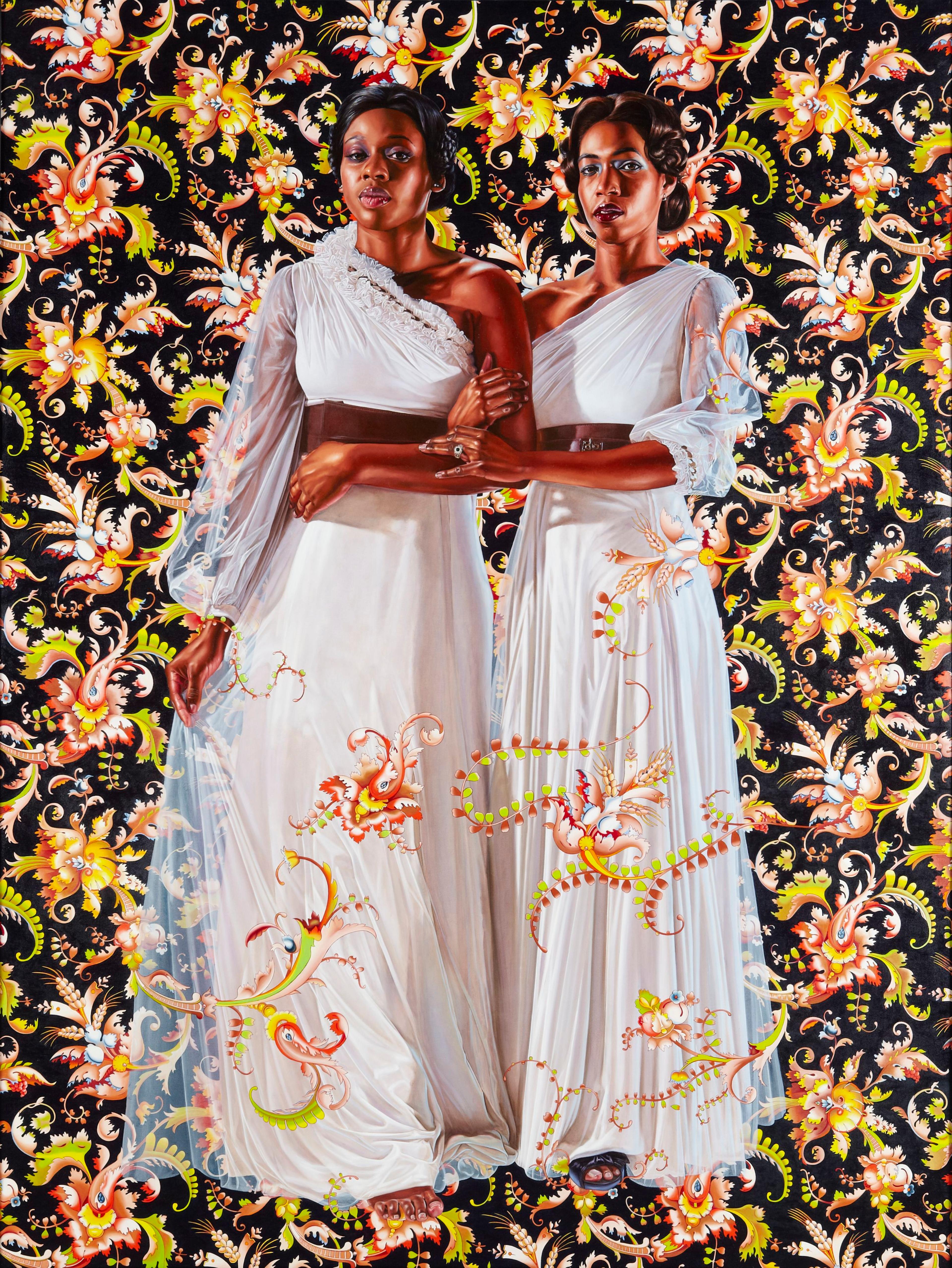 Kehinde Wiley (American, b. 1977). <i>The Two Sisters</i>, 2012. Oil on linen, 96 × 72 in. (243.8 × 182.9 cm). Collection of Pamela K. and William A. Royall, Jr. © Kehinde Wiley. (Photo: Jason Wyche, courtesy of Sean Kelly, New York)