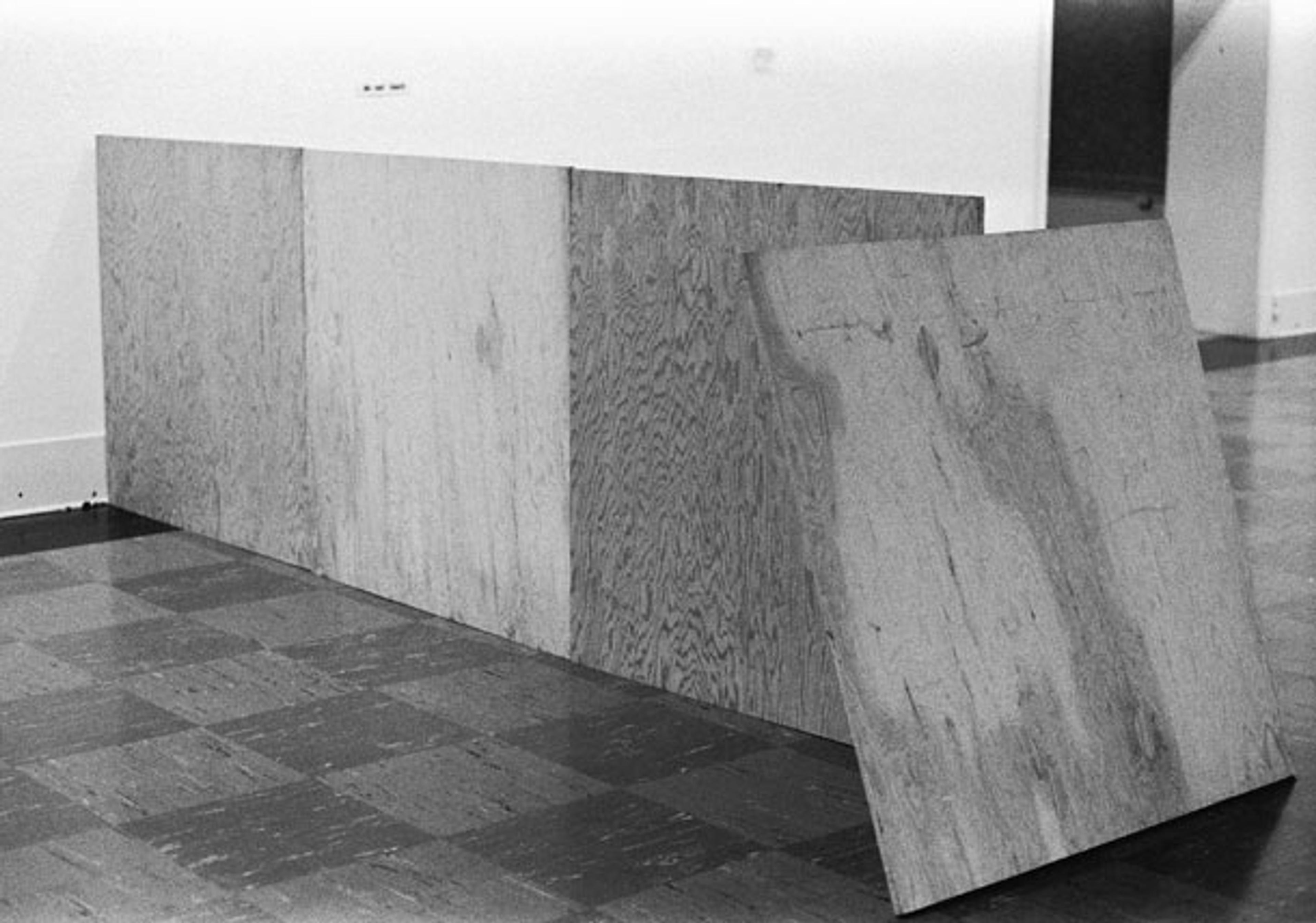 Installation view of the exhibition 955,000 including construction made following instructions provided by Richard Serra; Vancouver Art Gallery, University of British Columbia, Vancouver, January 13–February 8, 1970; organized by Lucy R. Lippard. Vancouver Art Gallery Archives. (Photo: Vancouver Art Gallery)