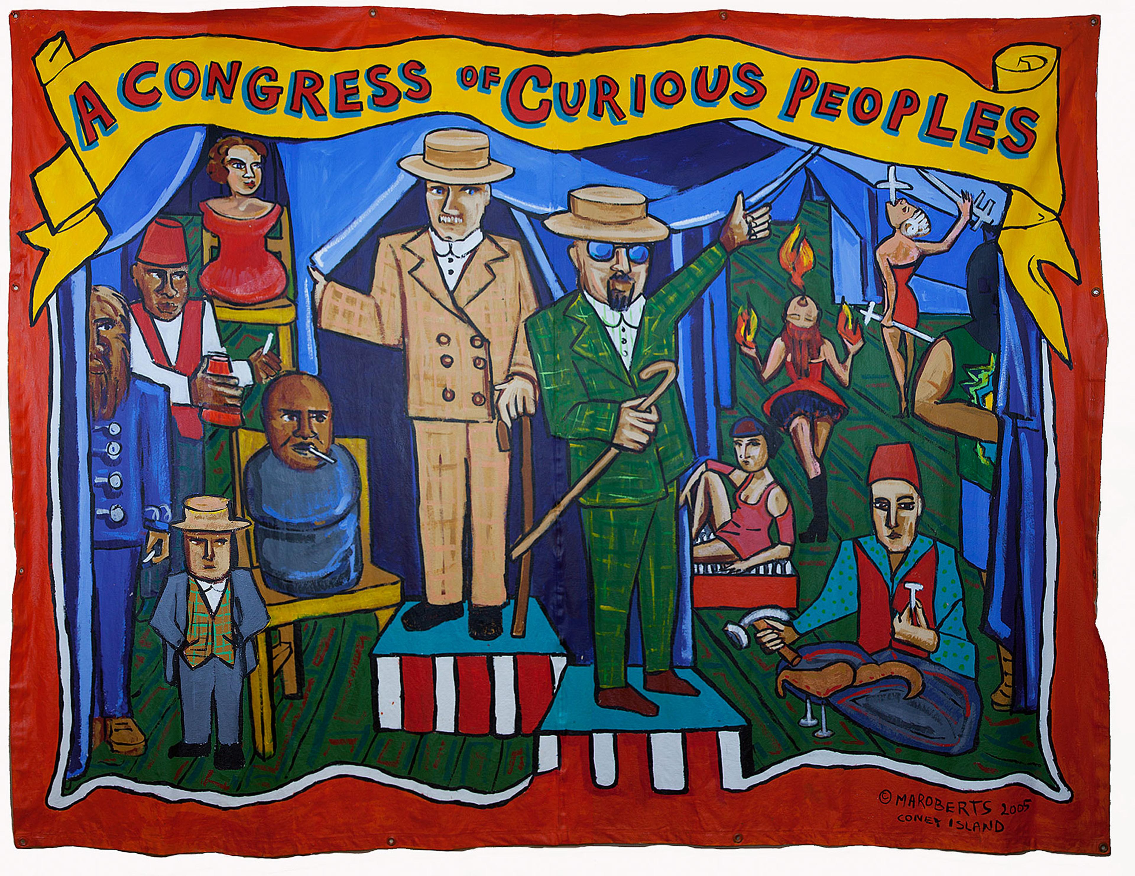 Marie Roberts (American, b. 1954). A Congress of Curious Peoples, 2005. Acrylic on unstretched canvas, 84 x 120 in. (213.4 x 304.8 cm). Collection of Liz and Marc Hartzman