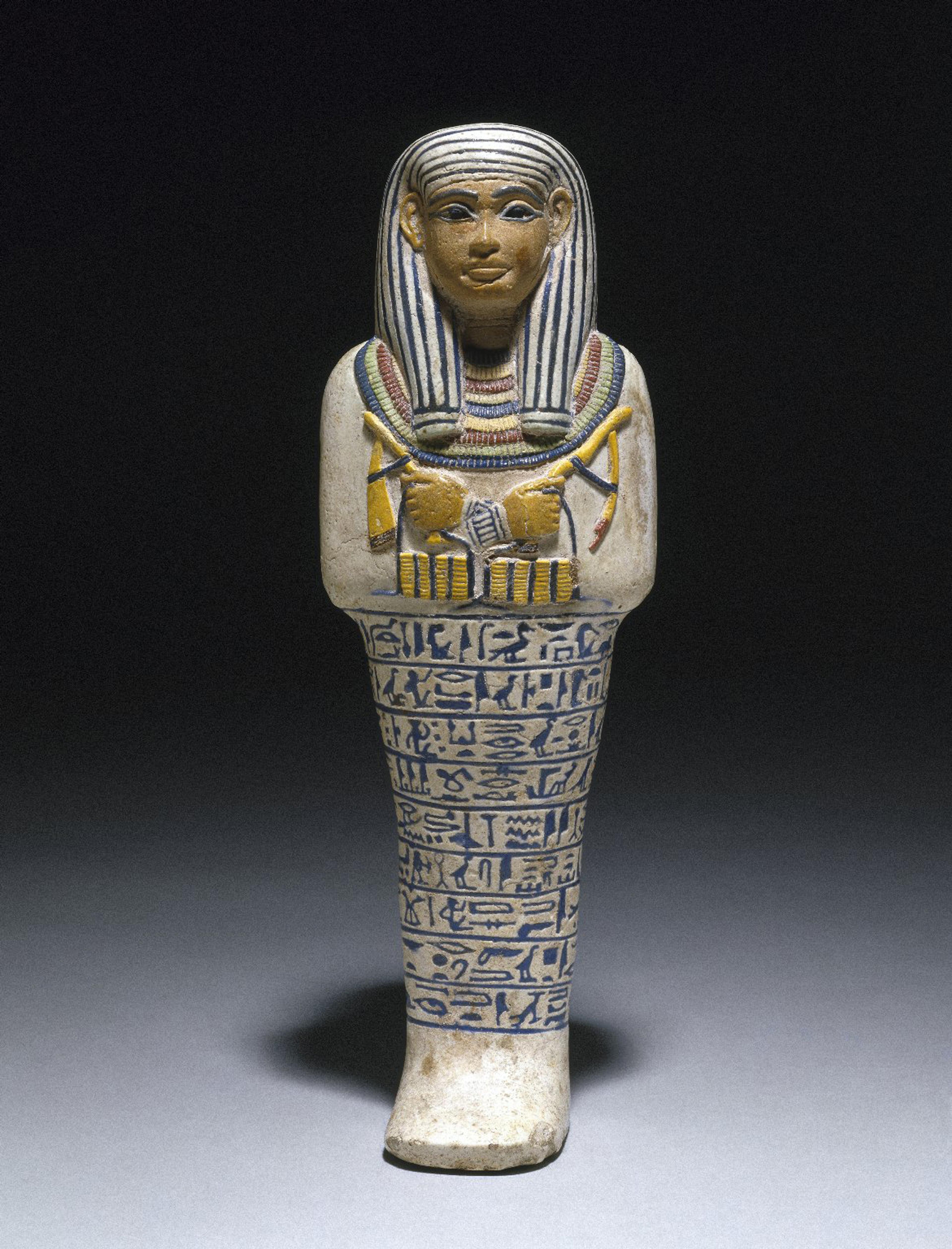 Shabty of Sati. Egypt, reportedly from Saqqara. New Kingdom, Dynasty 18, circa1390–1352 B.C.E. Faience, height 913/16 in. (25 cm). Brooklyn Museum, Charles Edwin Wilbour Fund, 37.123E