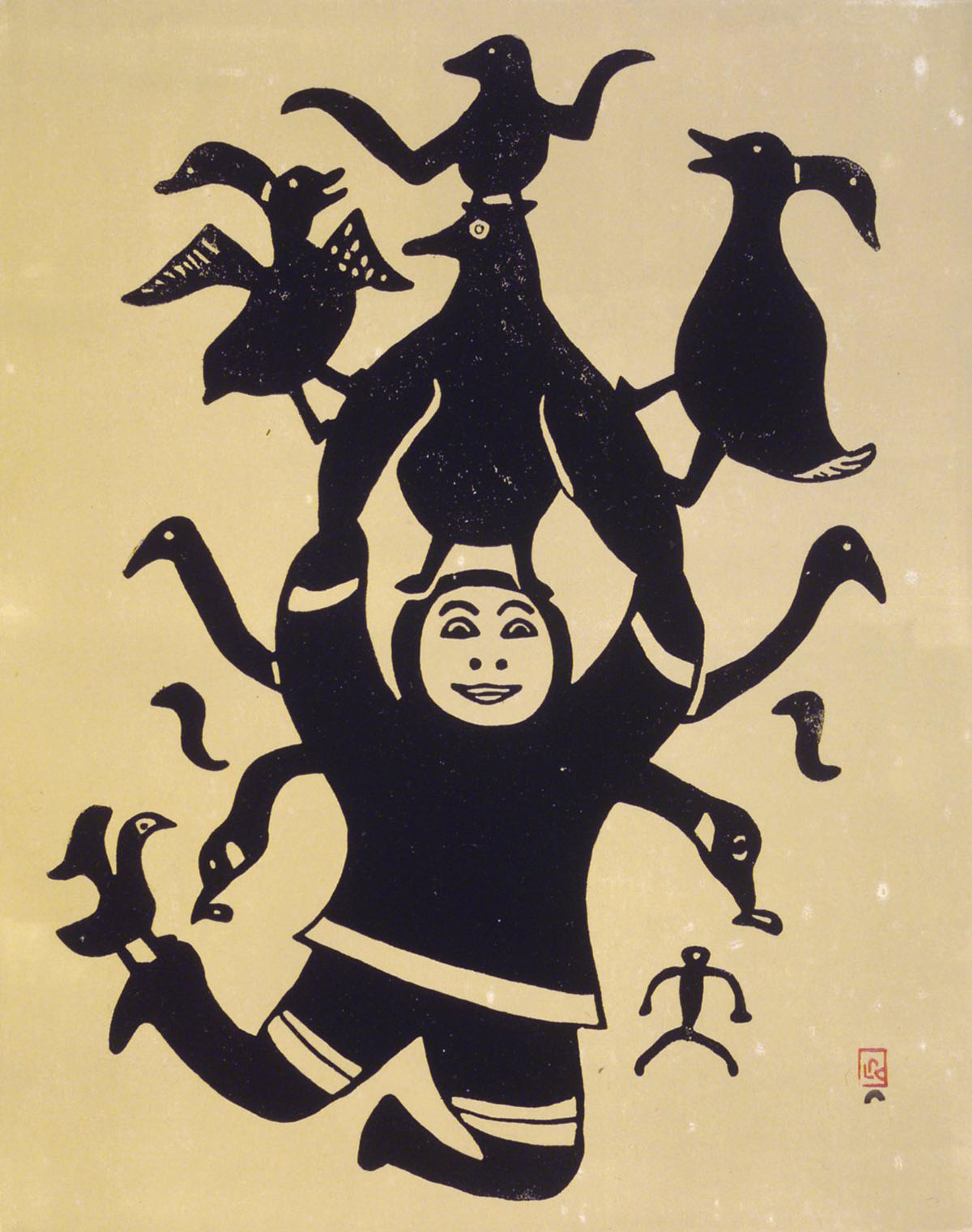 Kellypalik Mungitok (Inuit, born 1940). Man Carried to the Moon, 1959. Stonecut on paper, 24 x 18 in. (61 × 45.7 cm). Brooklyn Museum, Dick S. Ramsay Fund, 60.58.3
