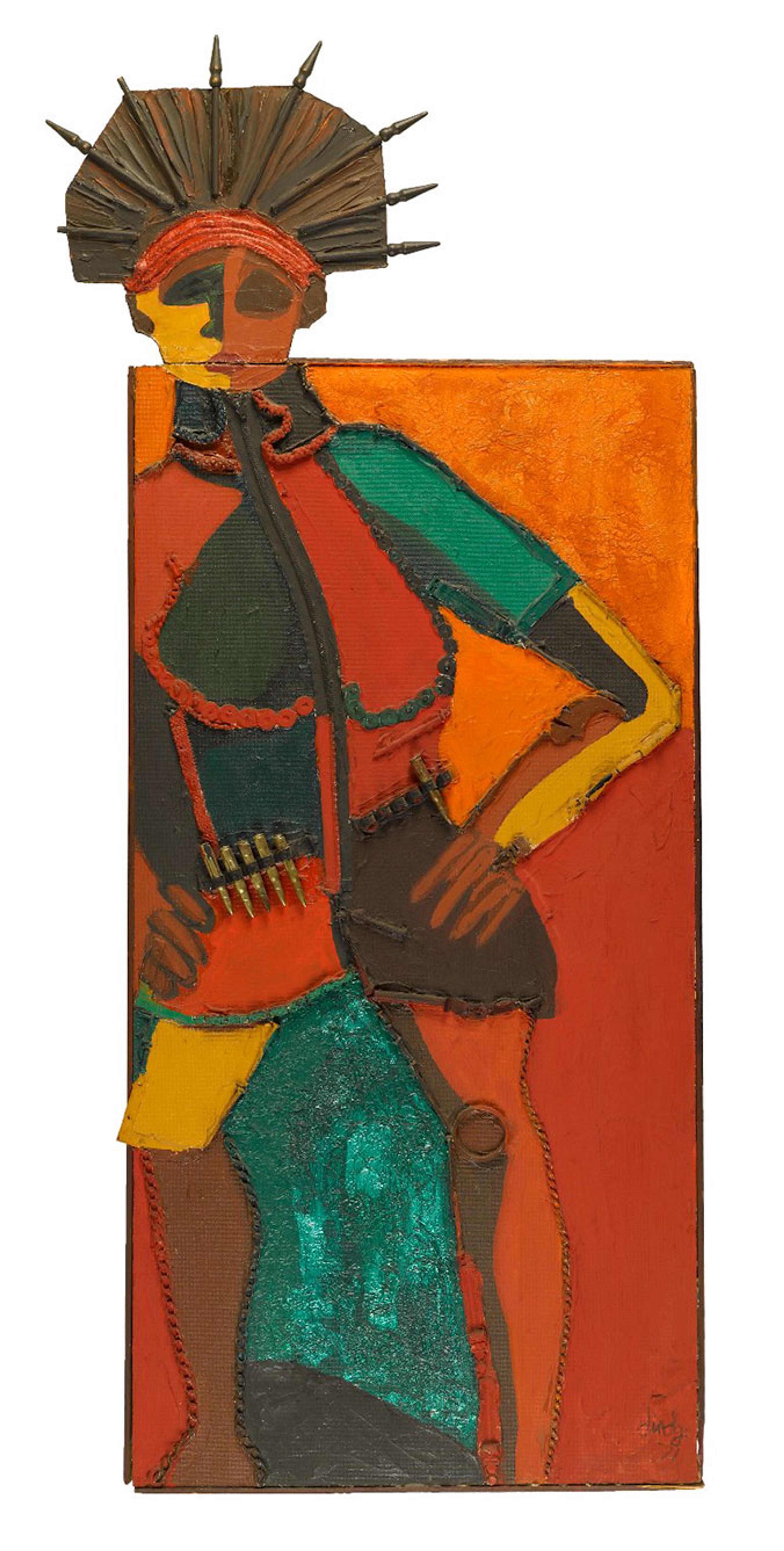 Dindga McCannon (American, b. 1947). Revolutionary Sister (detail), 1971. Mixed media construction on wood, 62 x 27 in. (157.5 x 68.6 cm). Brooklyn Museum, Gift of R. M. Atwater, Anna Wolfrom Dove, Alice Fiebiger, Joseph Fiebiger, Belle Campbell Harriss, and Emma L. Hyde, by exchange, Designated Purchase Fund, Mary Smith Dorward Fund, Dick S. Ramsay Fund, and Carll H. de Silver Fund, 2012.80.32. © Dindga McCannon