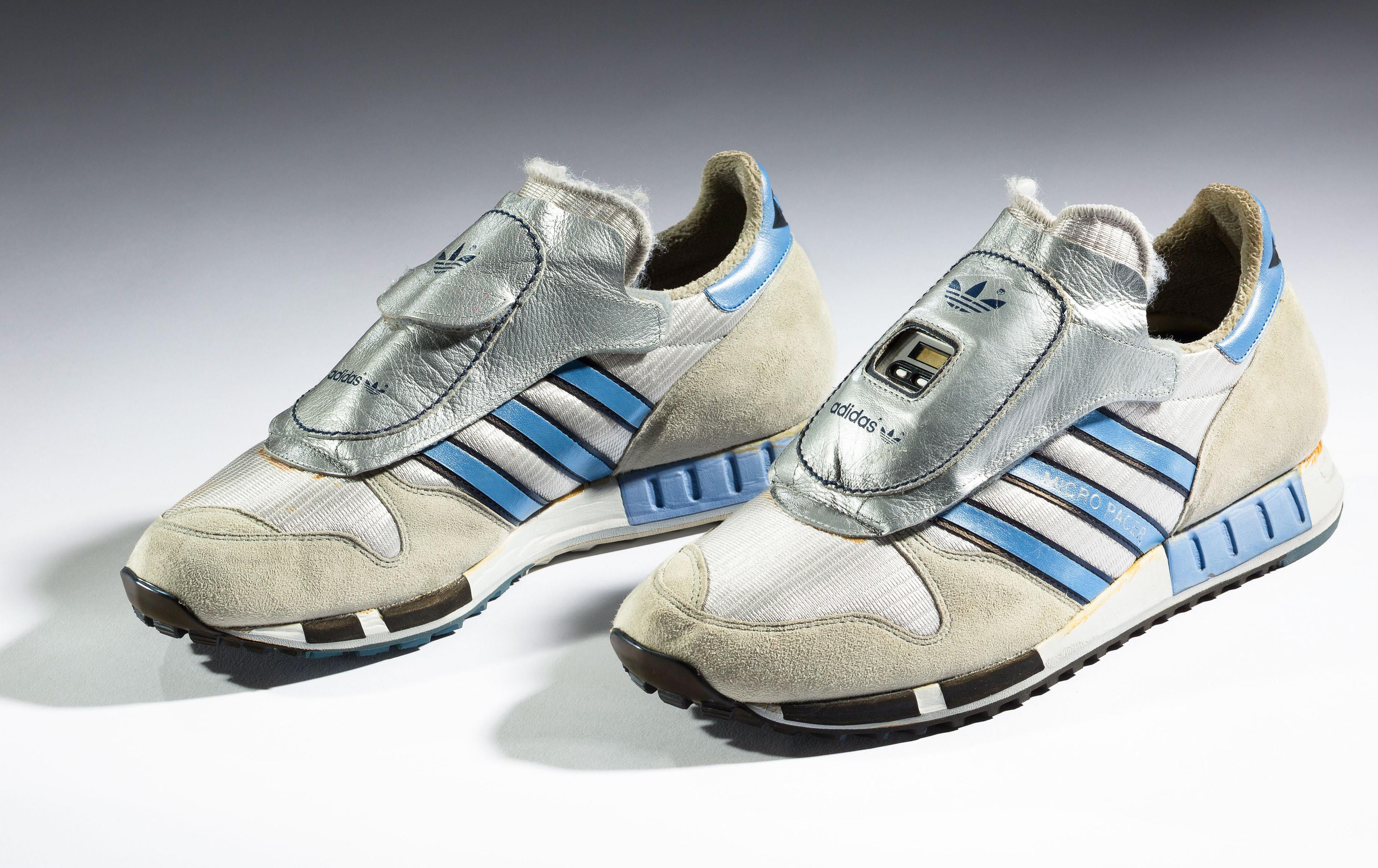 adidas. Micropacer, 1984. Collection of the Bata Shoe Museum, Toronto; Gift of Phillip Nutt. (Photo: Ron Wood. Courtesy American Federation of Arts/Bata Shoe Museum)