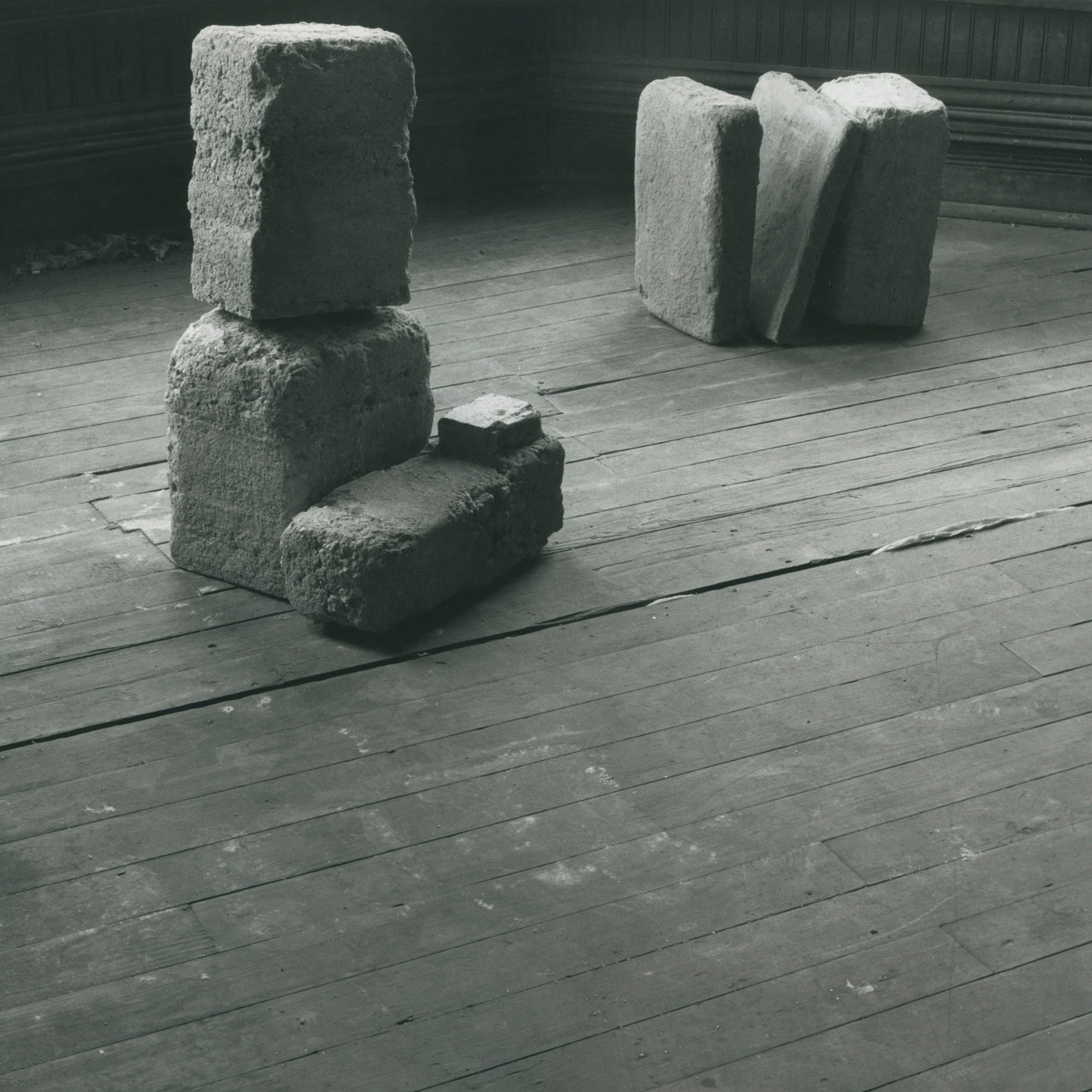 Beverly Buchanan (American, 1940–2015). Untitled (Slab Works 1) (detail), circa 1978–80. Black-and-white photograph of cast concrete sculptures with acrylic paint in artist studio, 8 ½ x 11 in. (21.6 x 27.9 cm). Private collection. © Estate of Beverly Buchanan, courtesy of Jane Bridges
