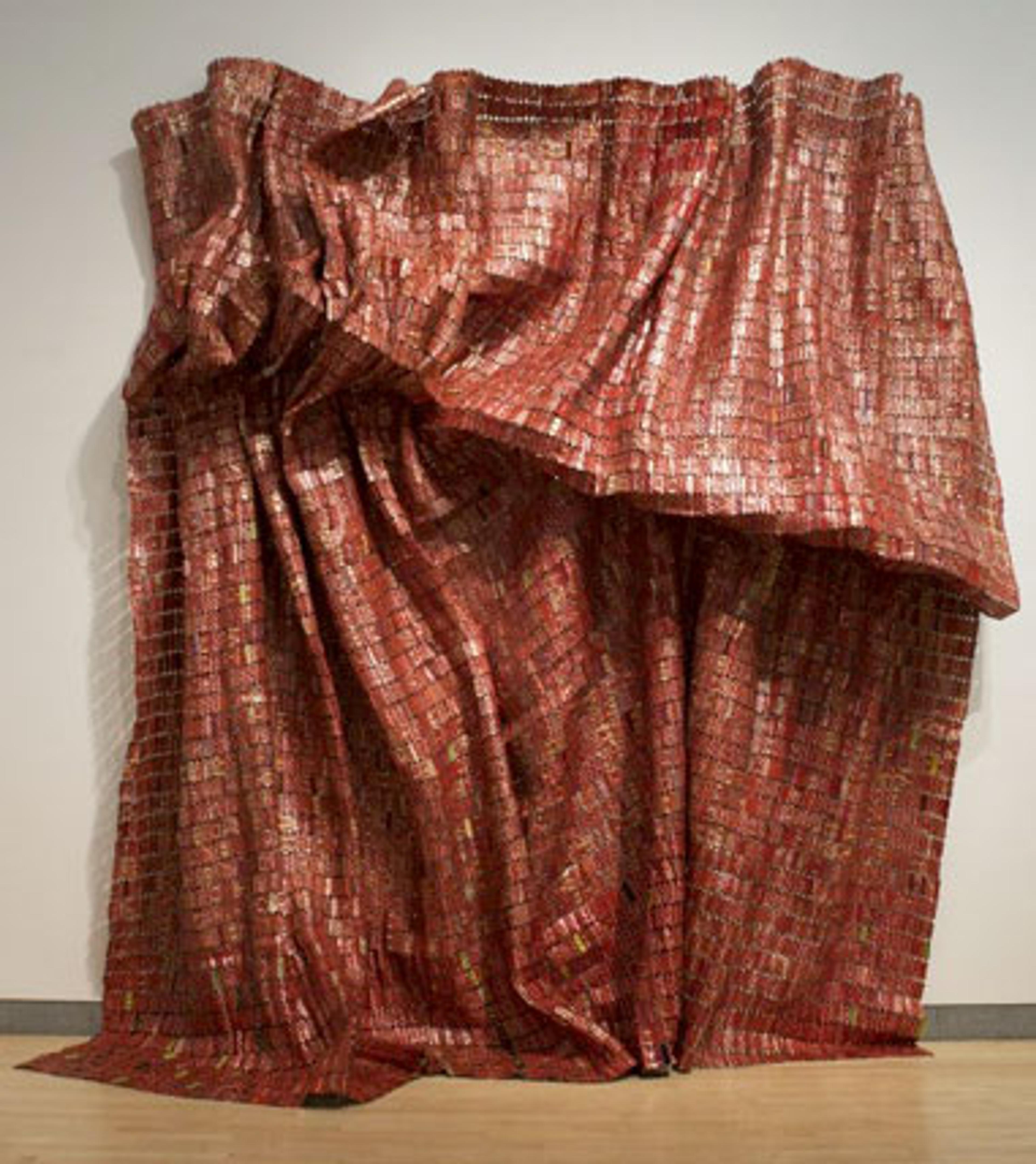 El Anatsui (Ghanaian, b. 1944). Red Block, 2010. Aluminum and copper wire, Two pieces, each 2003⁄4 x 1311⁄2 in. (509.9 × 334 cm). Courtesy of the Broad Art Foundation. Brooklyn Museum photograph