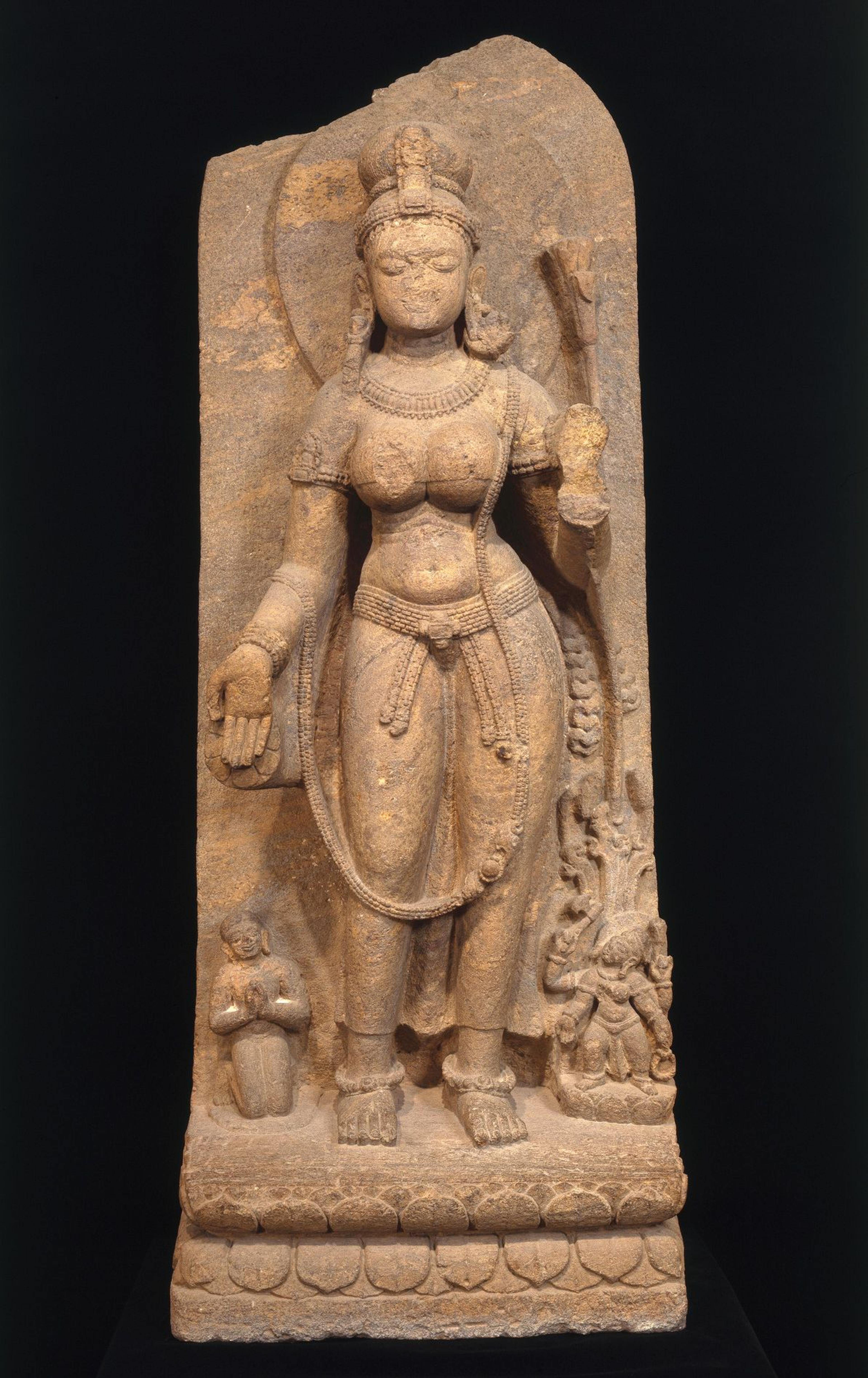 Green Tara. India (Odisha, Cuttack Hills, Udayagiri or Ratnagiri), 8th century. Khondalite, 67 3/8 × 26 × 17 1/2 in., 1109 lb. (171.2 × 66 × 44.5 cm, 503.04 kg). Brooklyn Museum; Carll H. de Silver Fund and Ella C. Woodward Memorial Fund, 60.138. (Photo: Brooklyn Museum)