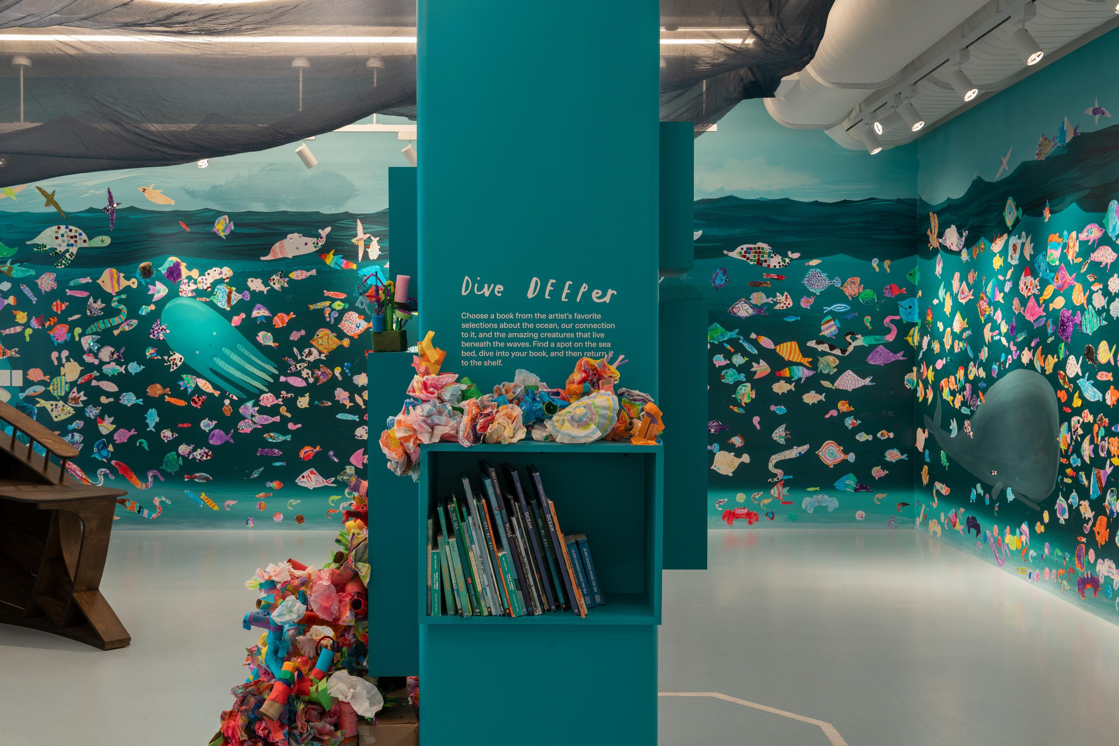 Installation view, <i>Oliver Jeffers: Life at Sea</i>. Brooklyn Museum, September 19, 2025–April 26, 2026. (Photo: Paula Abreu Pita)