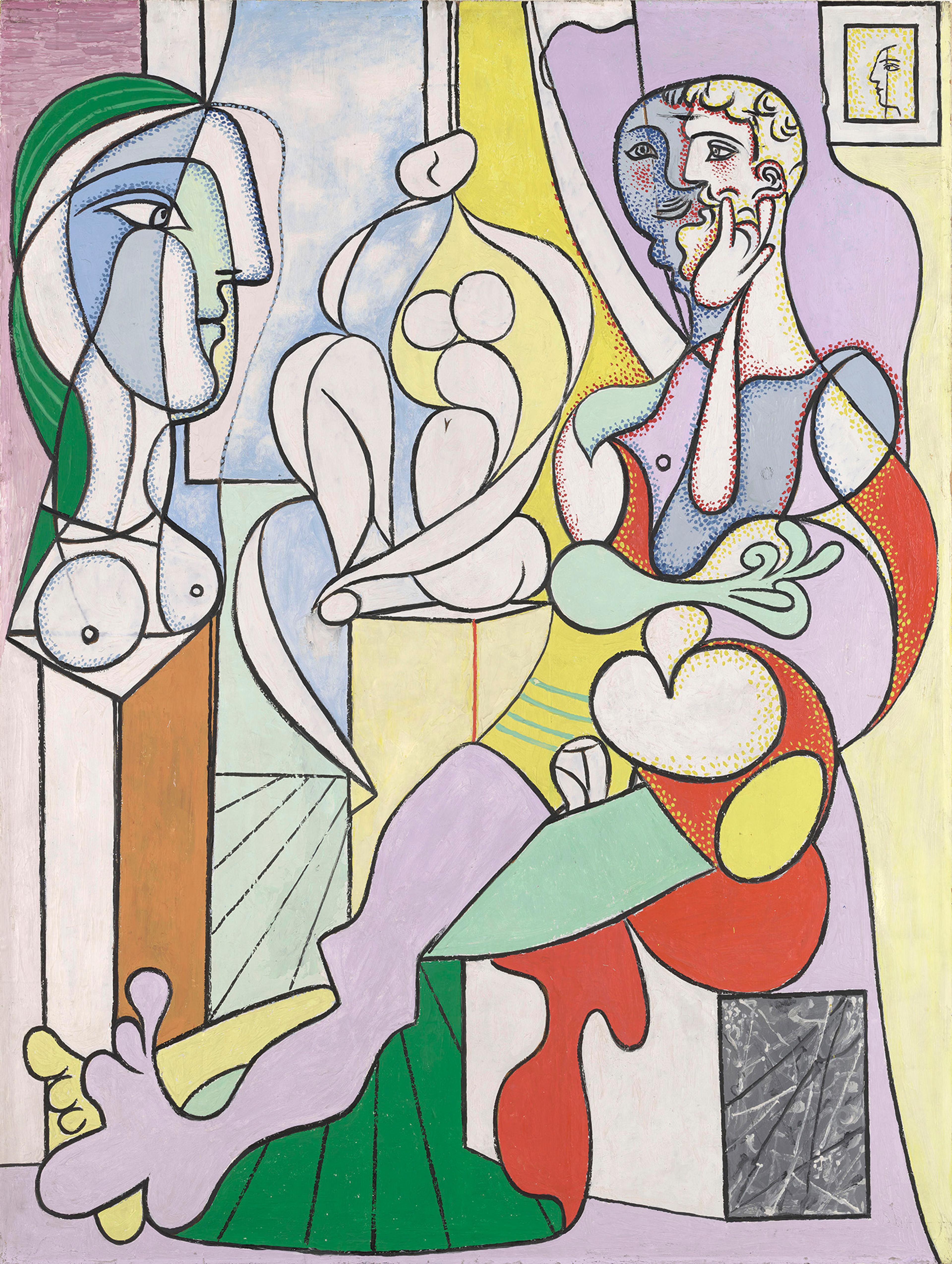 Pablo Picasso (Spanish, 1881–1973). <i>The Sculptor</i>, December 1931. Oil on plywood, 112.2 × 37.7 in. (285 × 96 cm). Musée national Picasso/Paris/France; MP135. © 2023 Estate of Pablo Picasso / Artists Rights Society (ARS), New York. (Photo: Adrien Didierjean, © RMN-Grand Palais / Art Resource, New York)